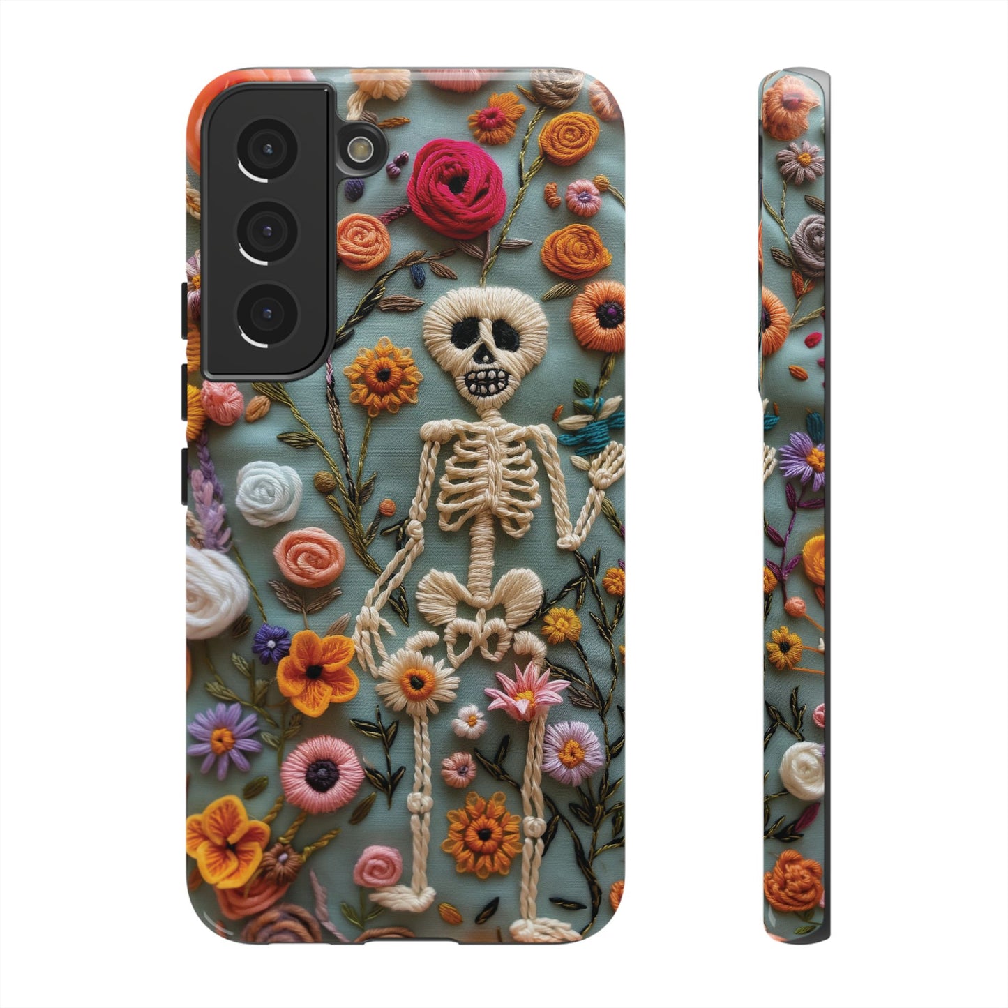 Gothic Floral Skeleton Phone Case – Unique Artistic Design for iPhone, Samsung, Google Pixel