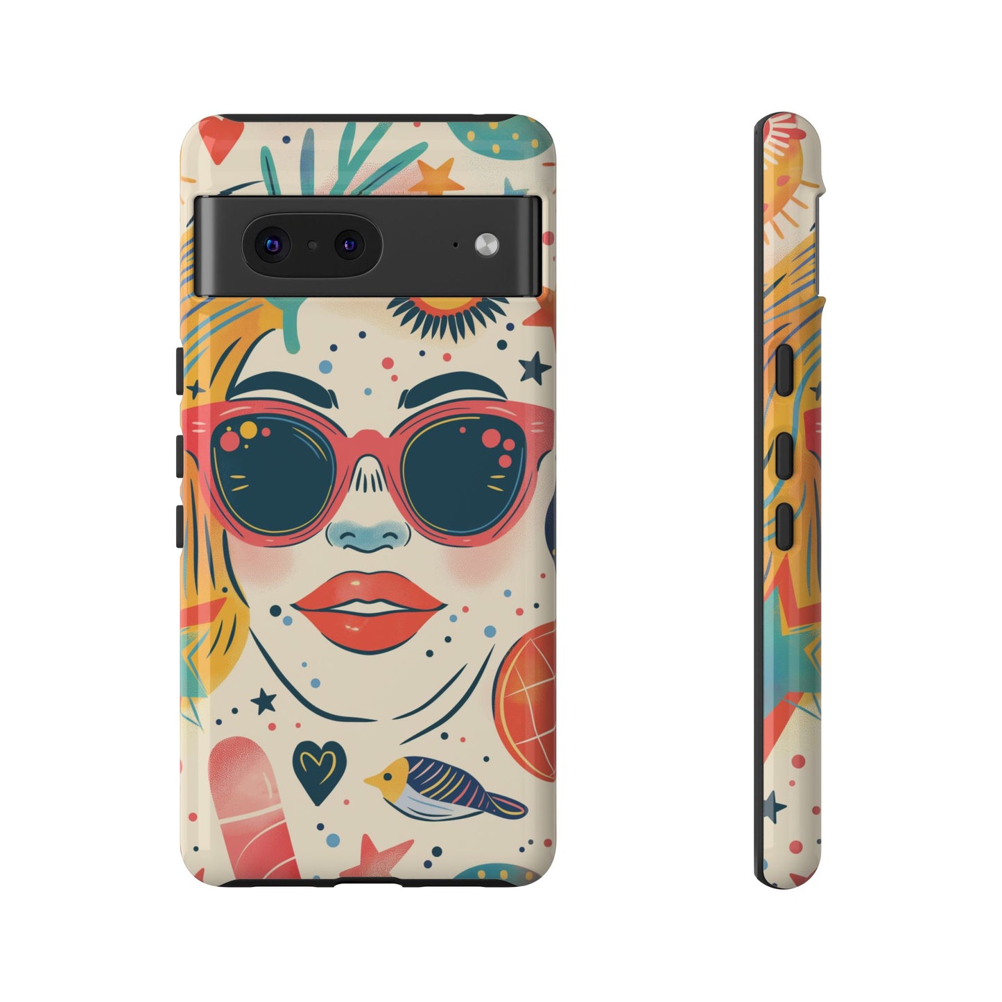 Retro Pop Boho Art Phone Case – Vibrant Sunglasses Collage Design for iPhone, Samsung, Google Pixel Tough Case