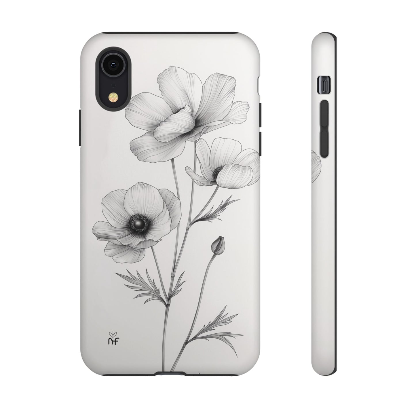 Elegant Monochrome Floral Phone Case – Minimalist Modern Design for iPhone, Samsung, Google Pixel Tough Case - NovaFlair