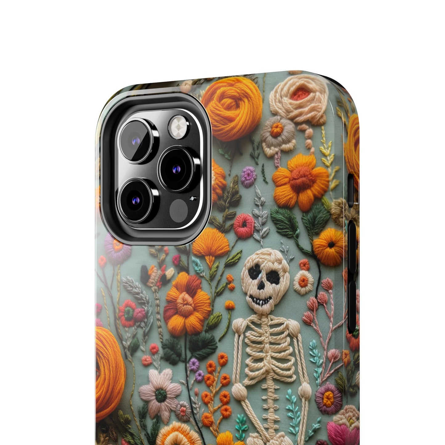 Vintage Skeletons in Bloom Phone Case | Embroidered Look Floral Charm Phone Cover | Halloween Cottagecore | iPhone | Pixel | Samsung