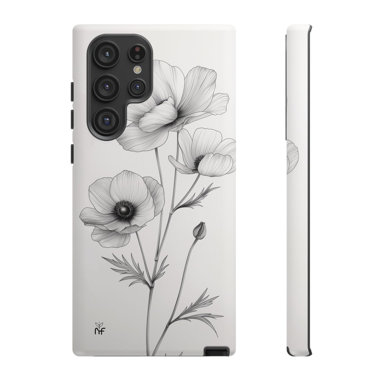 Elegant Monochrome Floral Phone Case – Minimalist Modern Design for iPhone, Samsung, Google Pixel Tough Case
