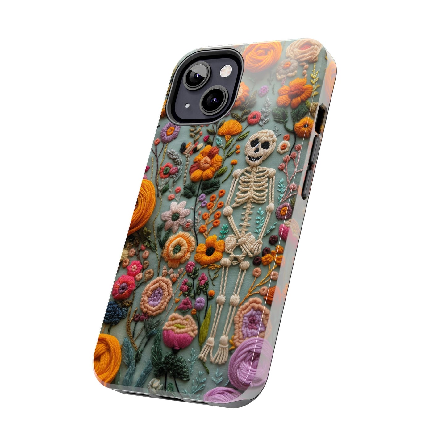 Vintage Skeletons in Bloom Phone Case | Embroidered Look Floral Charm Phone Cover | Halloween Cottagecore | iPhone | Pixel | Samsung