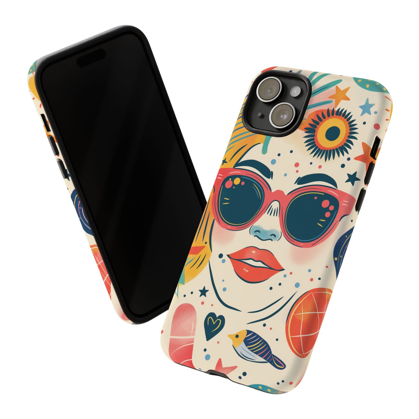 Retro Pop Boho Art Phone Case – Vibrant Sunglasses Collage Design for iPhone, Samsung, Google Pixel Tough Case