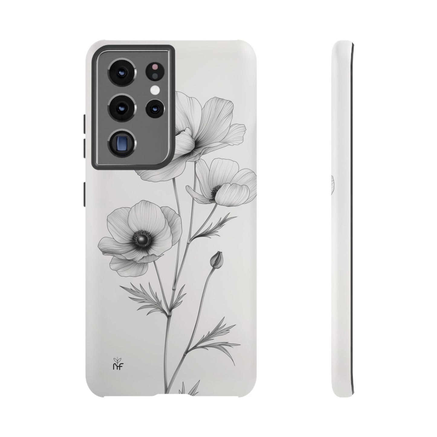 Elegant Monochrome Floral Phone Case – Minimalist Modern Design for iPhone, Samsung, Google Pixel Tough Case