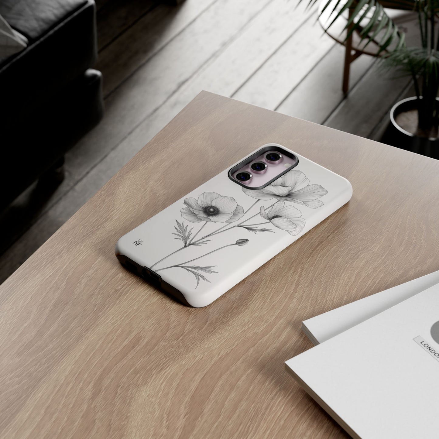 Elegant Monochrome Floral Phone Case – Minimalist Modern Design for iPhone, Samsung, Google Pixel Tough Case