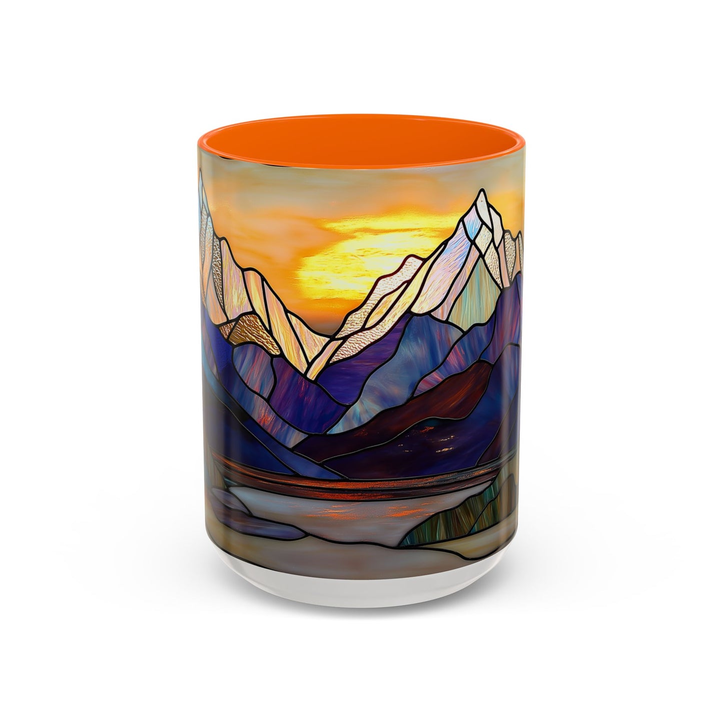 Stained Glass Mountain Coffee Mug - Vibrant Watercolor Mountain Sunset, 11oz & 15oz Ceramic Mug, Perfect gifts ideas, Outdoor Adventure