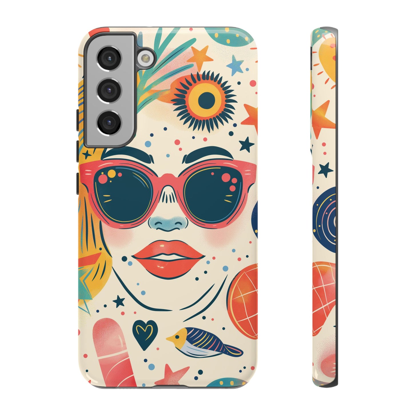 Retro Pop Boho Art Phone Case – Vibrant Sunglasses Collage Design for iPhone, Samsung, Google Pixel Tough Case