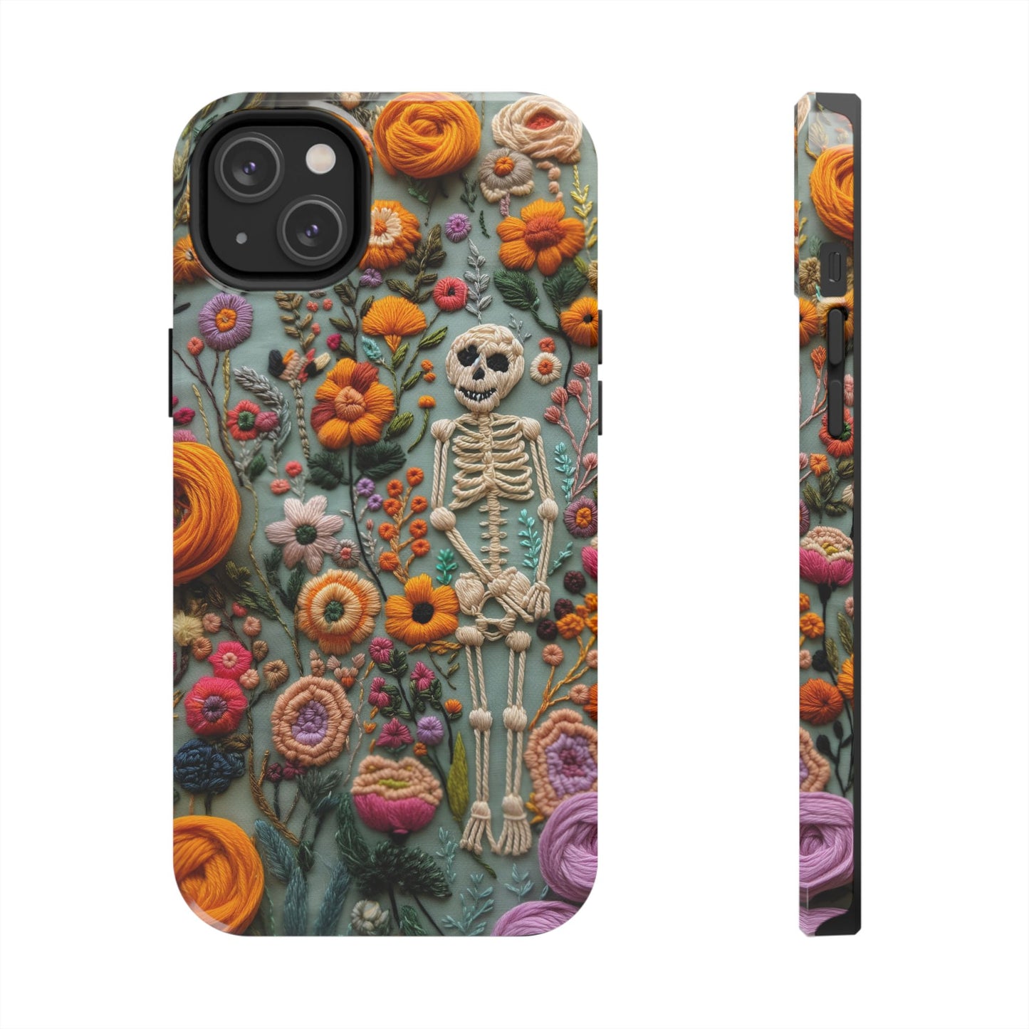 Vintage Skeletons in Bloom Phone Case | Embroidered Look Floral Charm Phone Cover | Halloween Cottagecore | iPhone | Pixel | Samsung