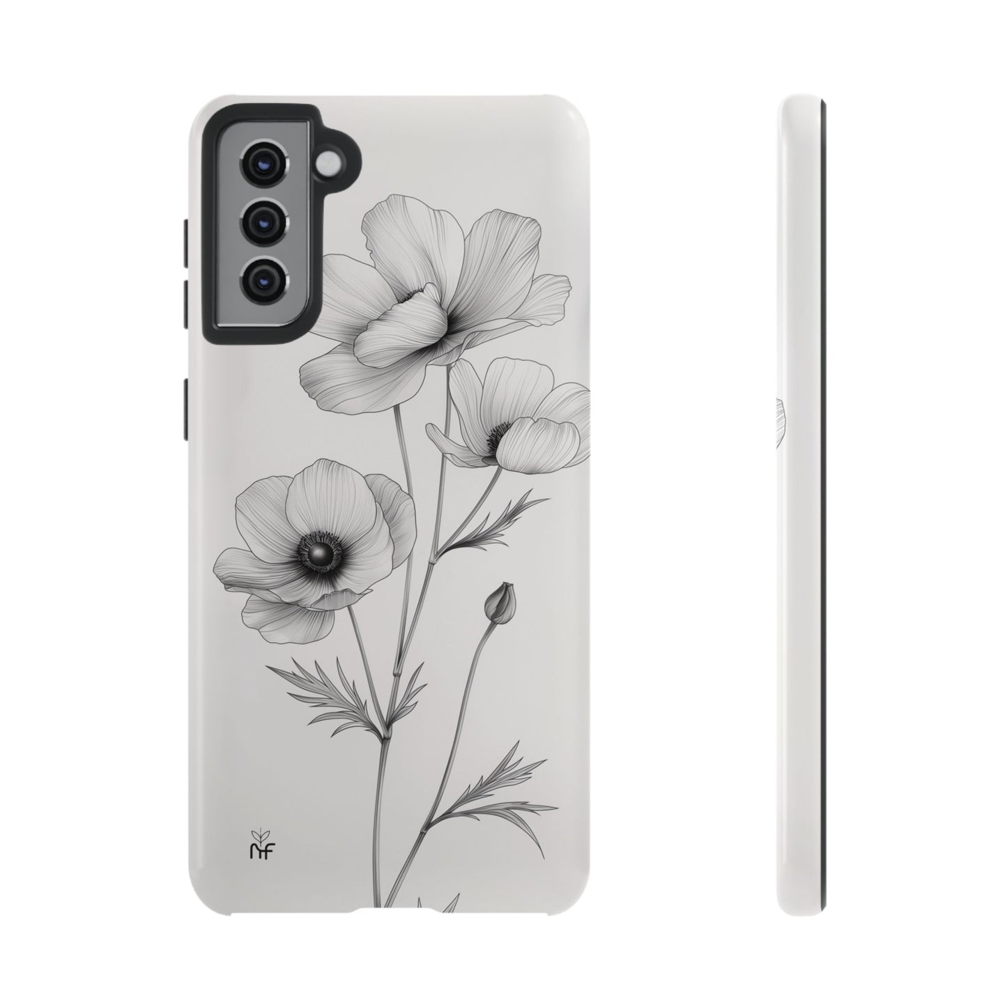 Elegant Monochrome Floral Phone Case – Minimalist Modern Design for iPhone, Samsung, Google Pixel Tough Case