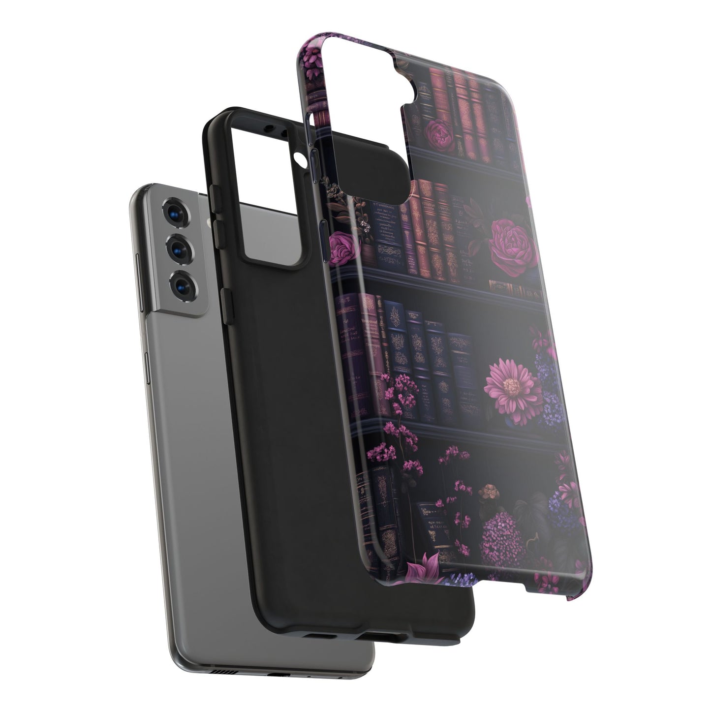 Goth dark academia books floral purple Phone