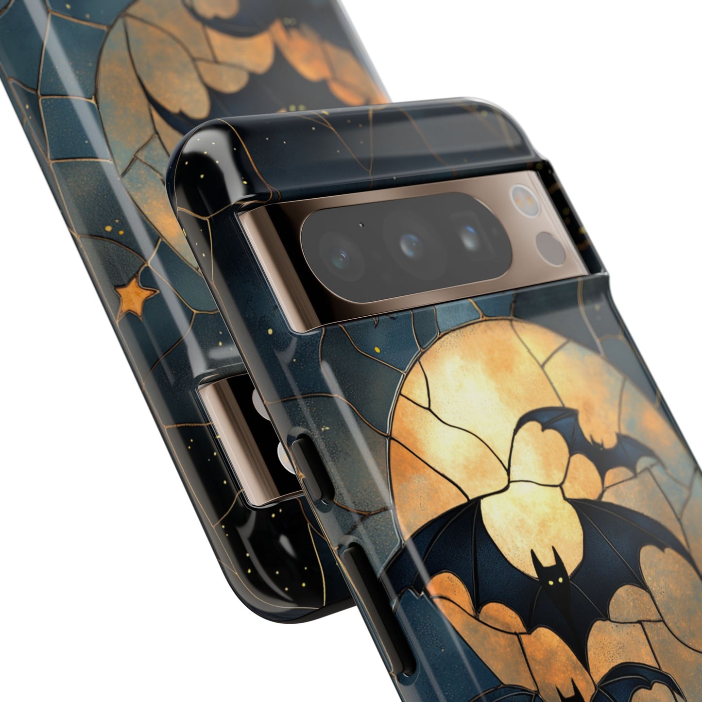Stained Glass Bats Under the Moon iPhone Samsung Google Pixel Case Halloween Edition