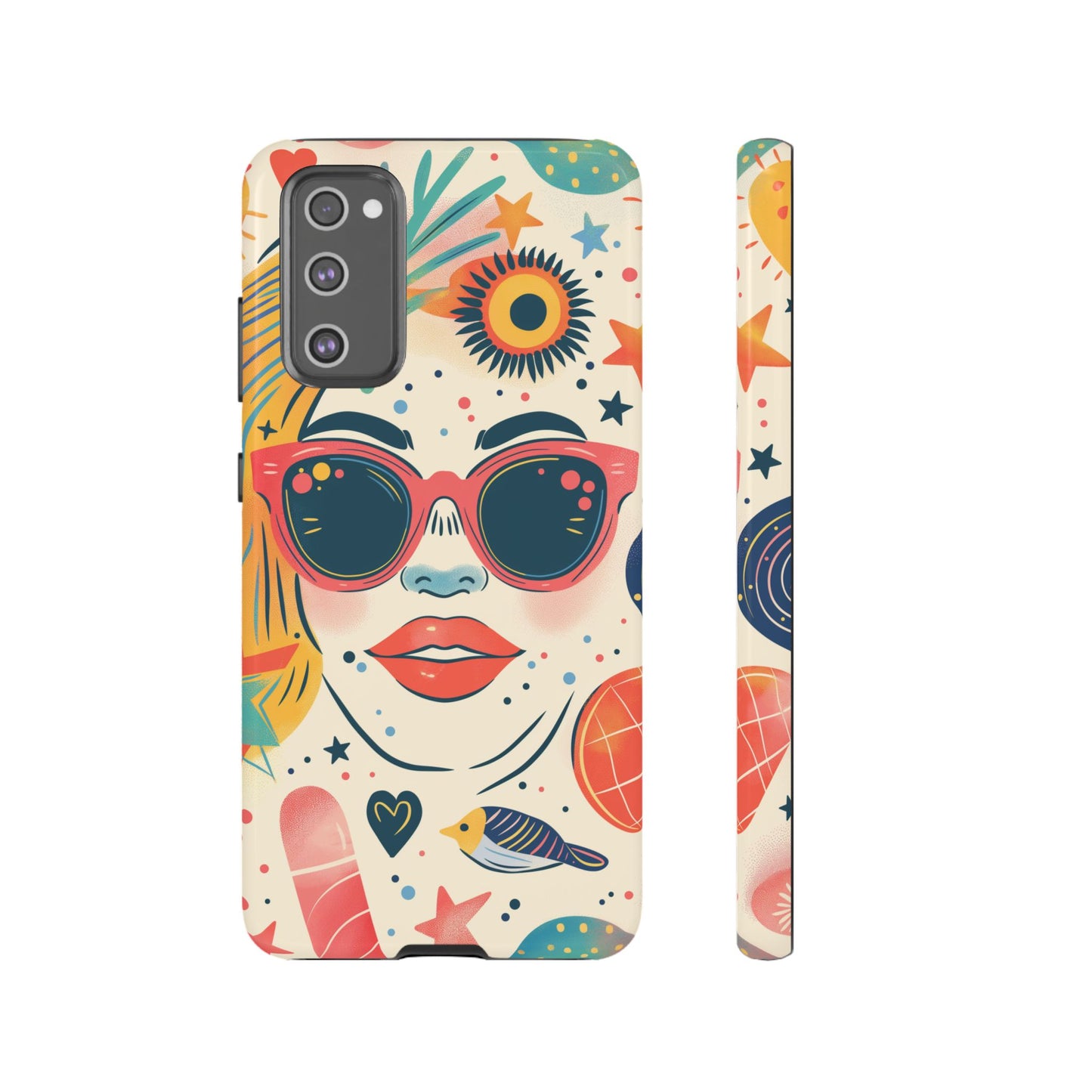 Retro Pop Boho Art Phone Case – Vibrant Sunglasses Collage Design for iPhone, Samsung, Google Pixel Tough Case