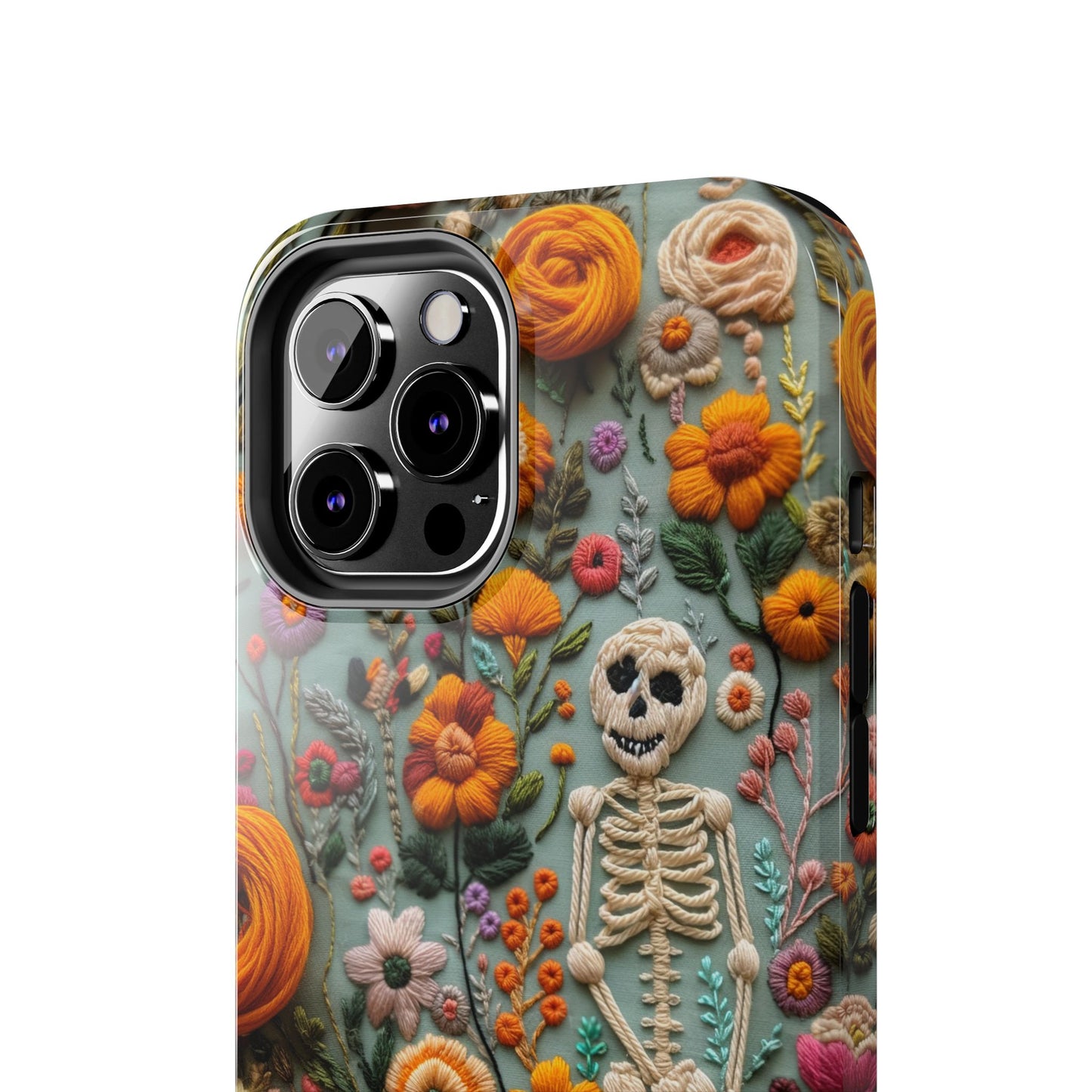Vintage Skeletons in Bloom Phone Case | Embroidered Look Floral Charm Phone Cover | Halloween Cottagecore | iPhone | Pixel | Samsung