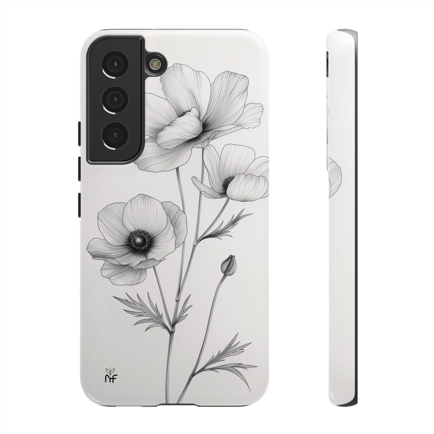 Elegant Monochrome Floral Phone Case – Minimalist Modern Design for iPhone, Samsung, Google Pixel Tough Case