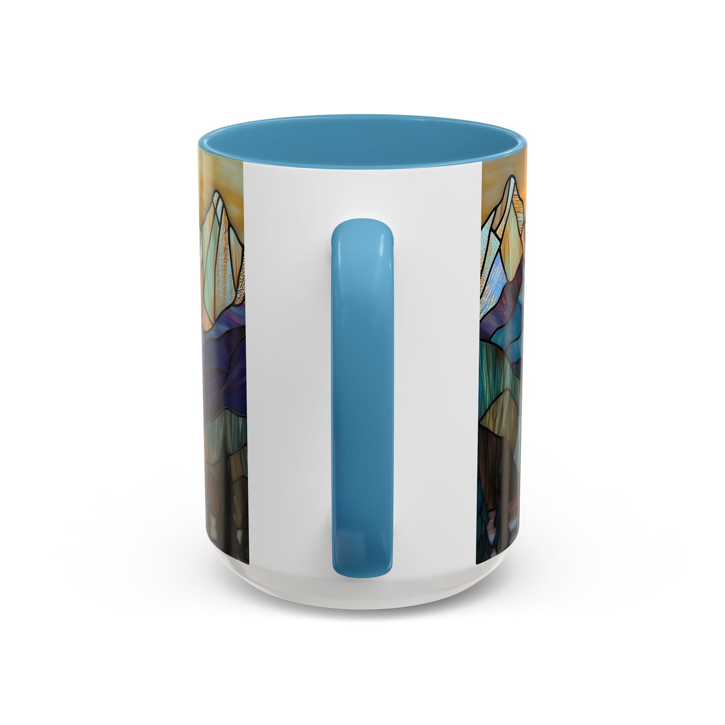 Stained Glass Mountain Coffee Mug - Vibrant Watercolor Mountain Sunset, 11oz & 15oz Ceramic Mug, Perfect gifts ideas, Outdoor Adventure