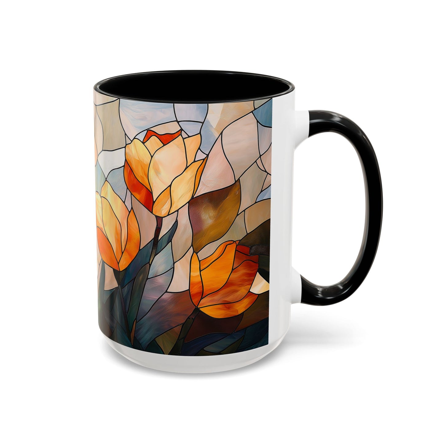 Stained Glass Floral Coffee Mug, Floral Art Drinkware, Gift for Flower Lovers, Home Decor, Mother's Day Present
