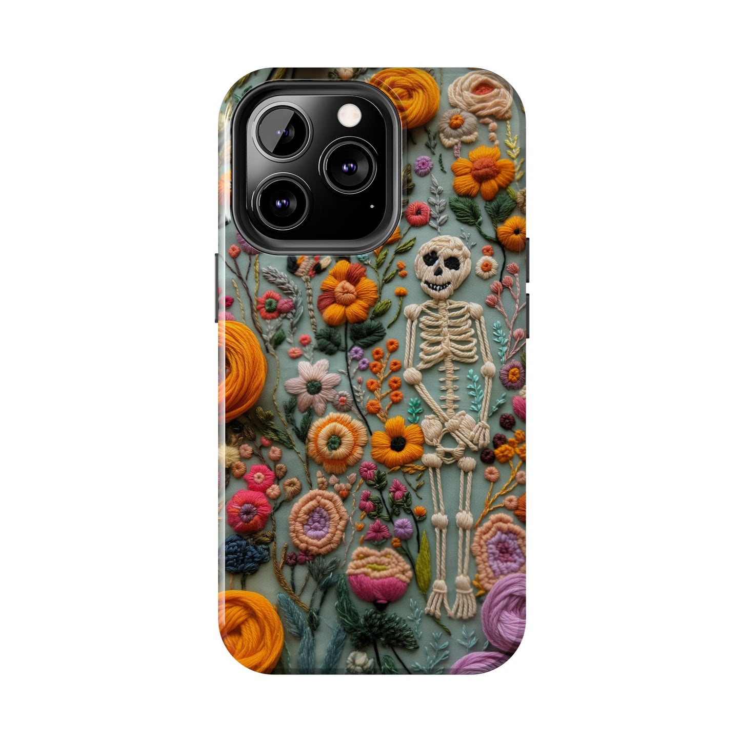 Vintage Skeletons in Bloom Phone Case | Embroidered Look Floral Charm Phone Cover | Halloween Cottagecore | iPhone | Pixel | Samsung
