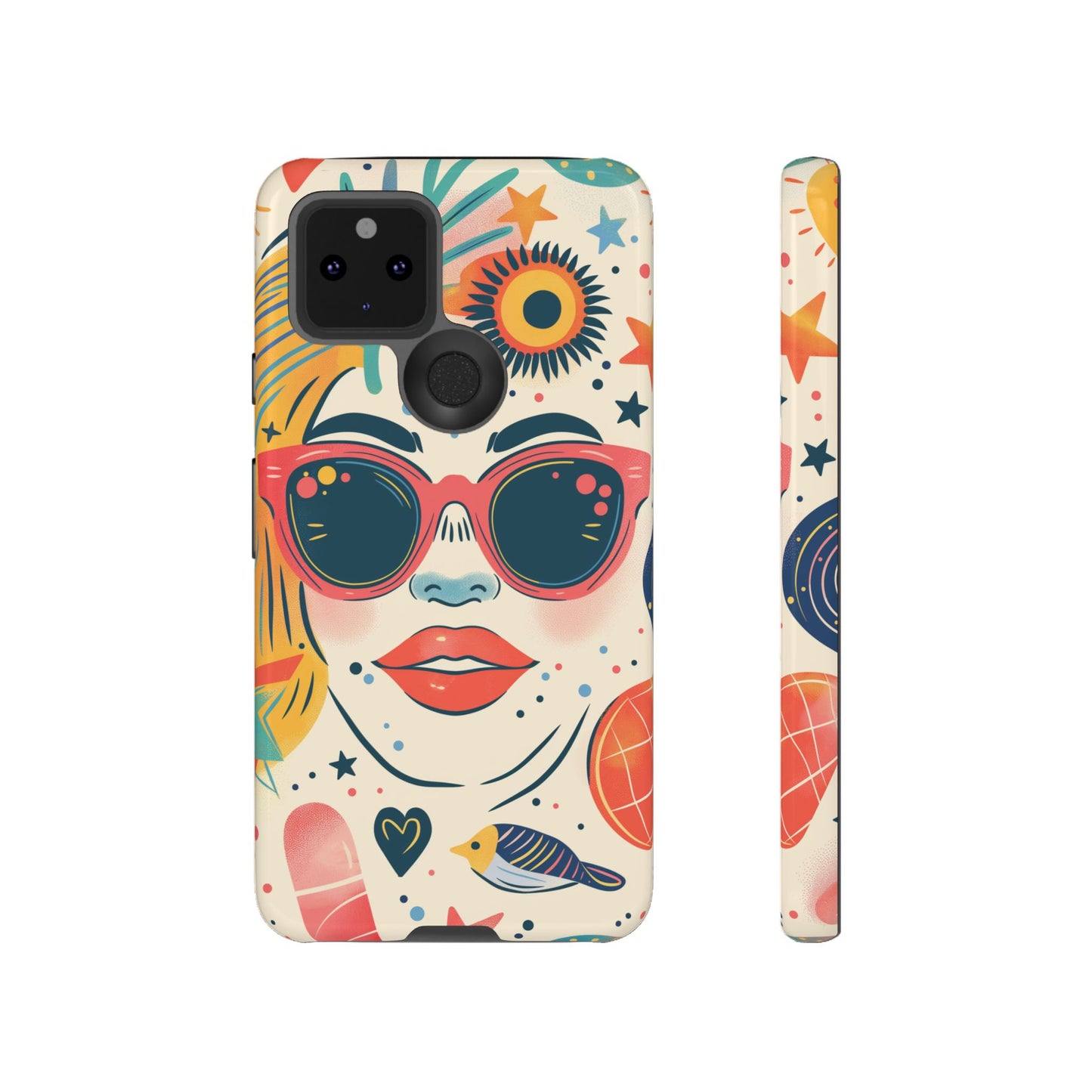Retro Pop Boho Art Phone Case – Vibrant Sunglasses Collage Design for iPhone, Samsung, Google Pixel Tough Case