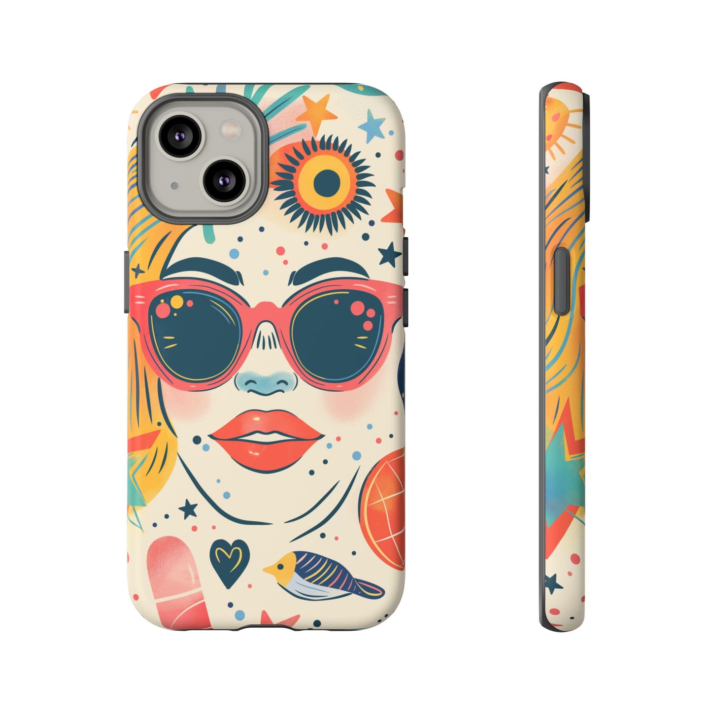 Retro Pop Boho Art Phone Case – Vibrant Sunglasses Collage Design for iPhone, Samsung, Google Pixel Tough Case