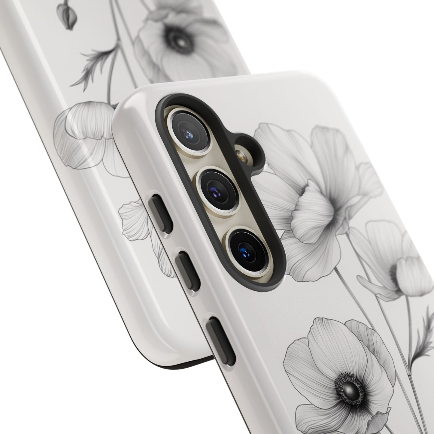 Elegant Monochrome Floral Phone Case – Minimalist Modern Design for iPhone, Samsung, Google Pixel Tough Case