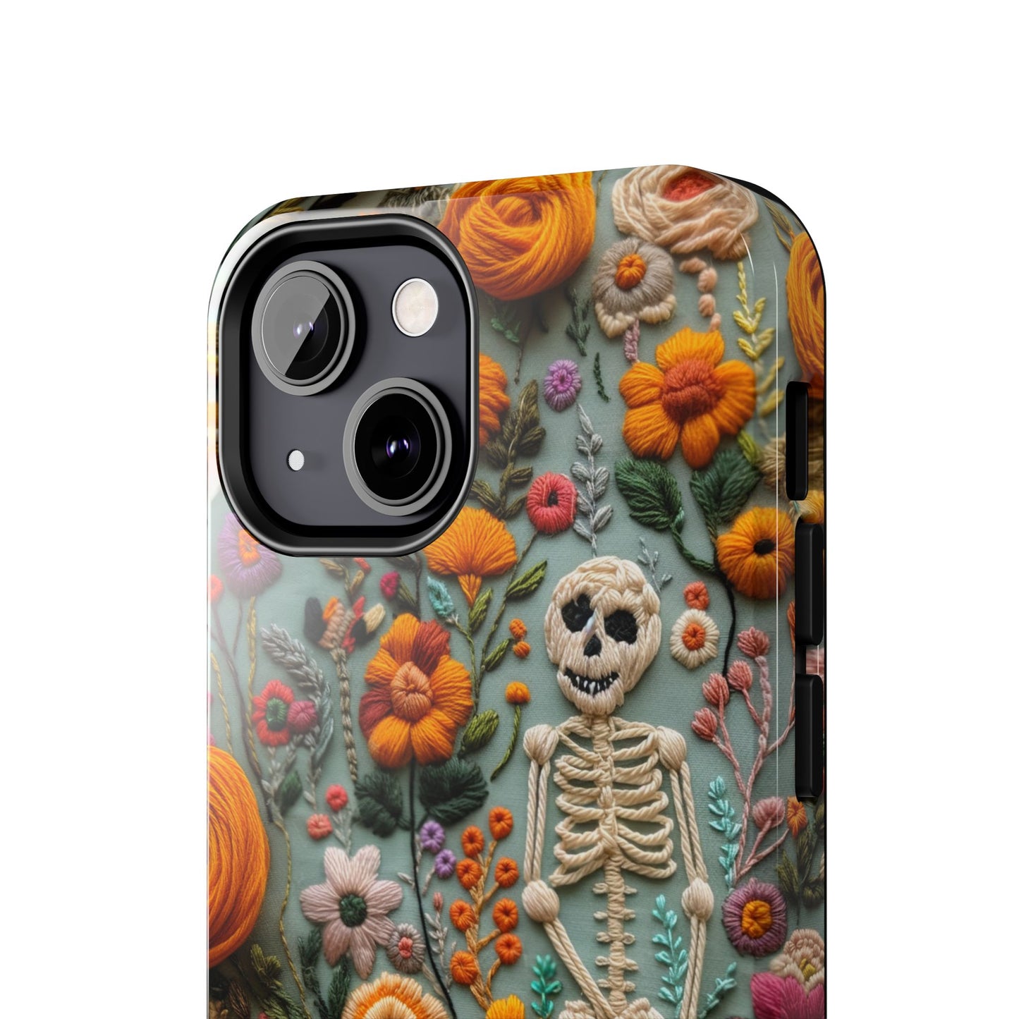 Vintage Skeletons in Bloom Phone Case | Embroidered Look Floral Charm Phone Cover | Halloween Cottagecore | iPhone | Pixel | Samsung