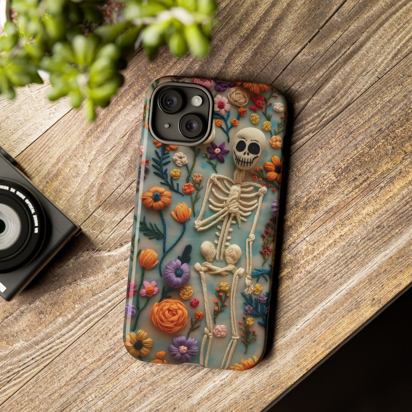 Spooky Floral Skeleton Phone Case – Unique Artistic Design for iPhone, Samsung, Google Pixel