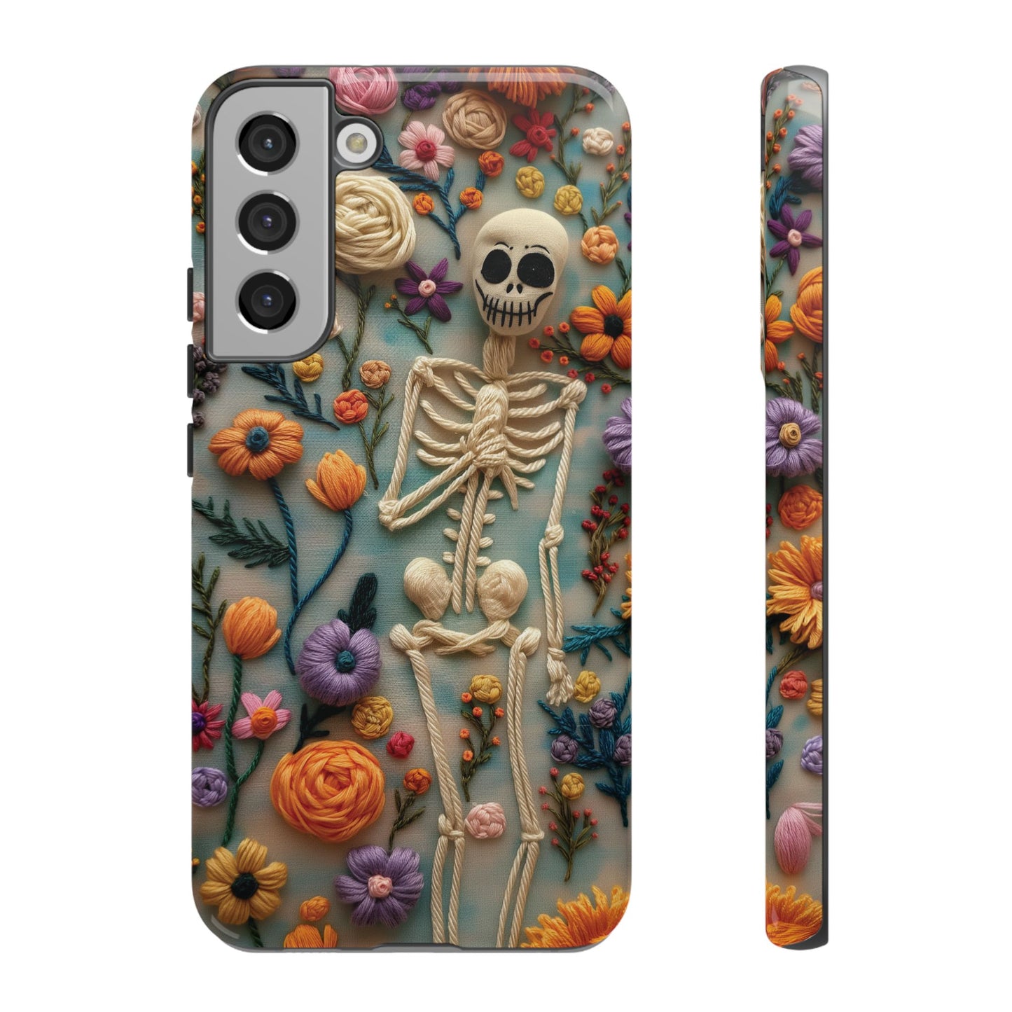 Spooky Floral Skeleton Phone Case – Unique Artistic Design for iPhone, Samsung, Google Pixel