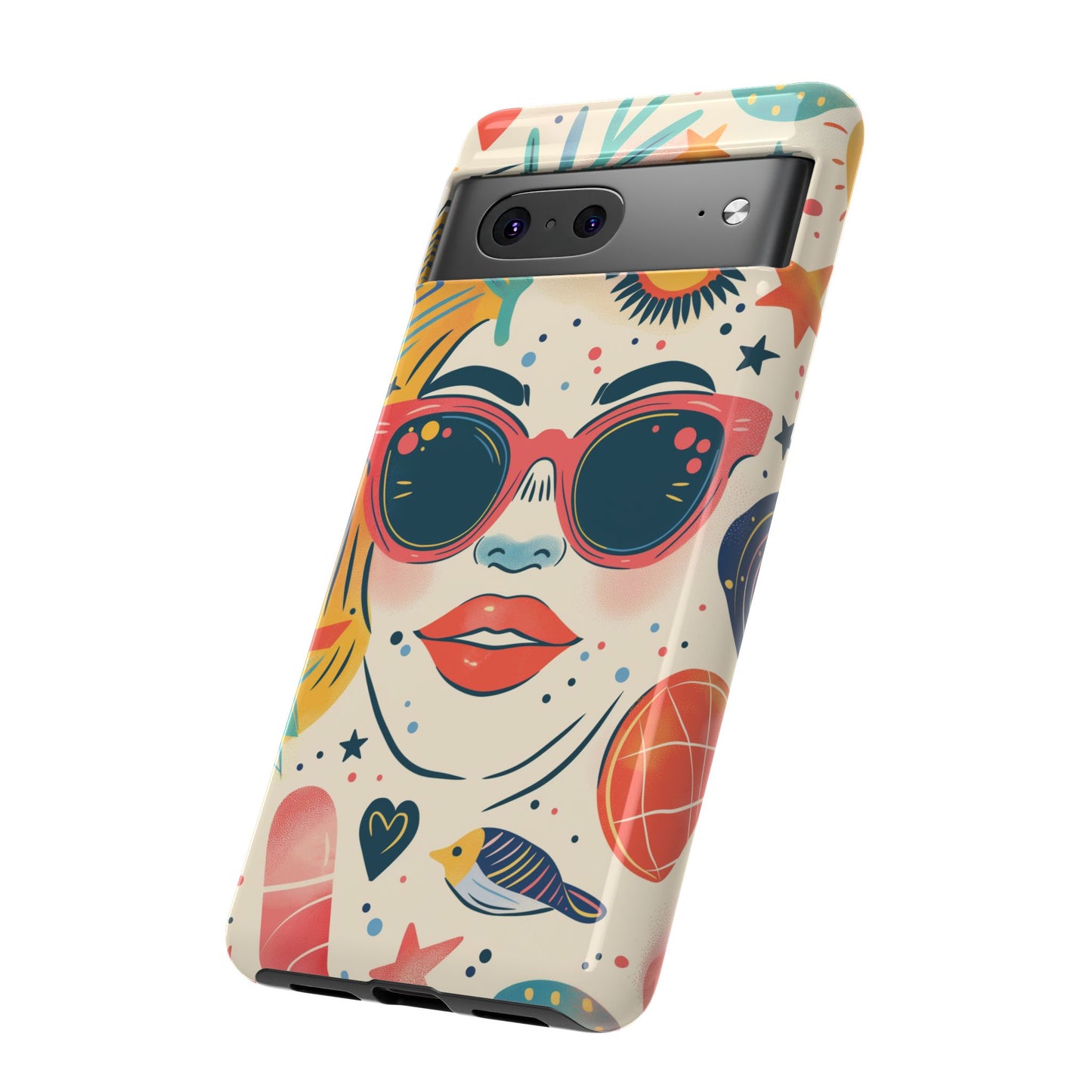 Retro Pop Boho Art Phone Case – Vibrant Sunglasses Collage Design for iPhone, Samsung, Google Pixel Tough Case