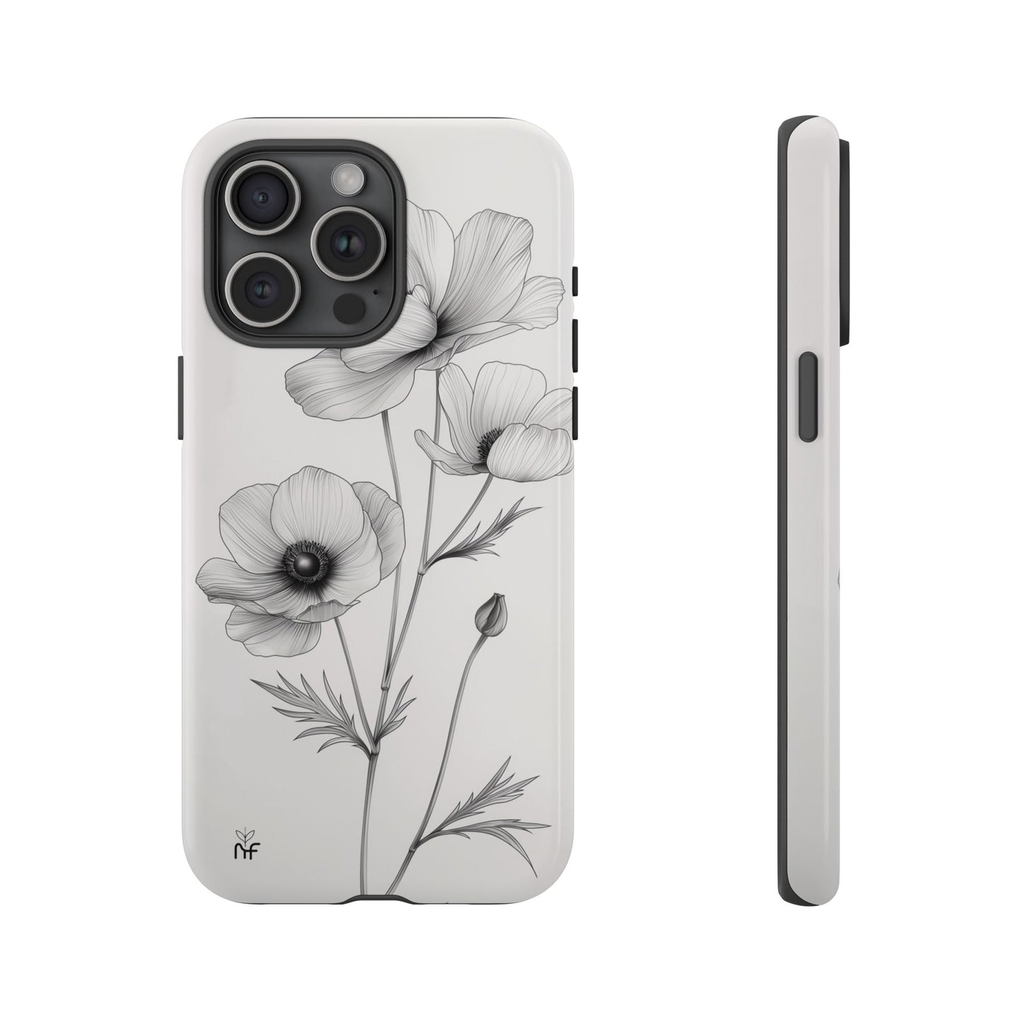 Elegant Monochrome Floral Phone Case – Minimalist Modern Design for iPhone, Samsung, Google Pixel Tough Case