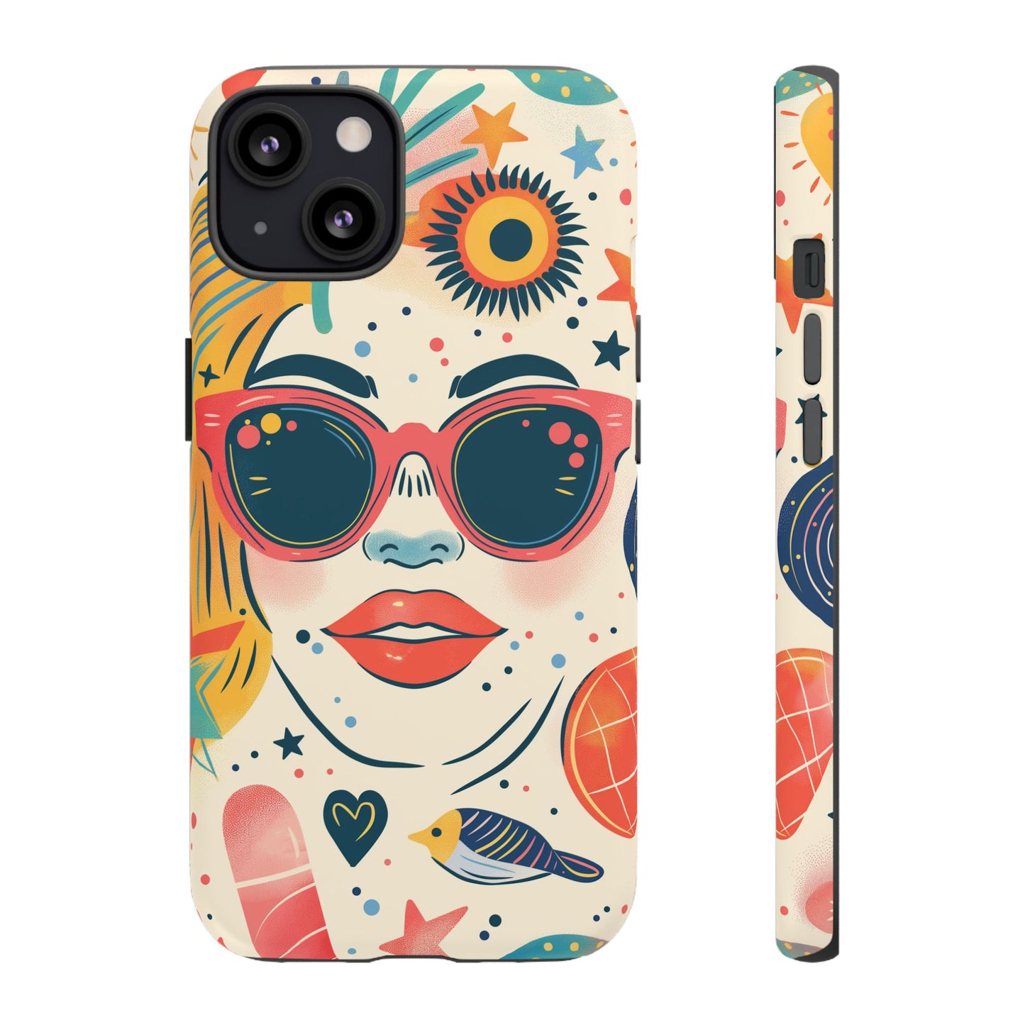Retro Pop Boho Art Phone Case – Vibrant Sunglasses Collage Design for iPhone, Samsung, Google Pixel Tough Case