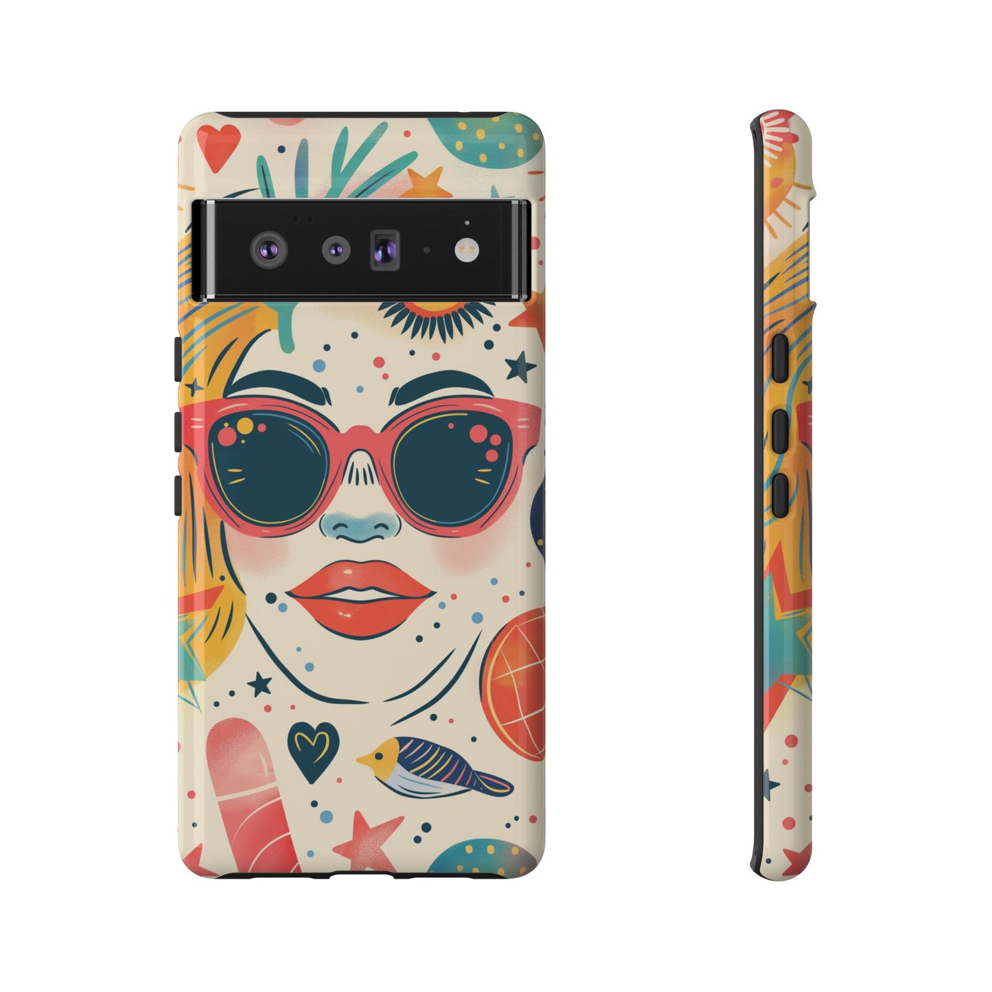 Retro Pop Boho Art Phone Case – Vibrant Sunglasses Collage Design for iPhone, Samsung, Google Pixel Tough Case