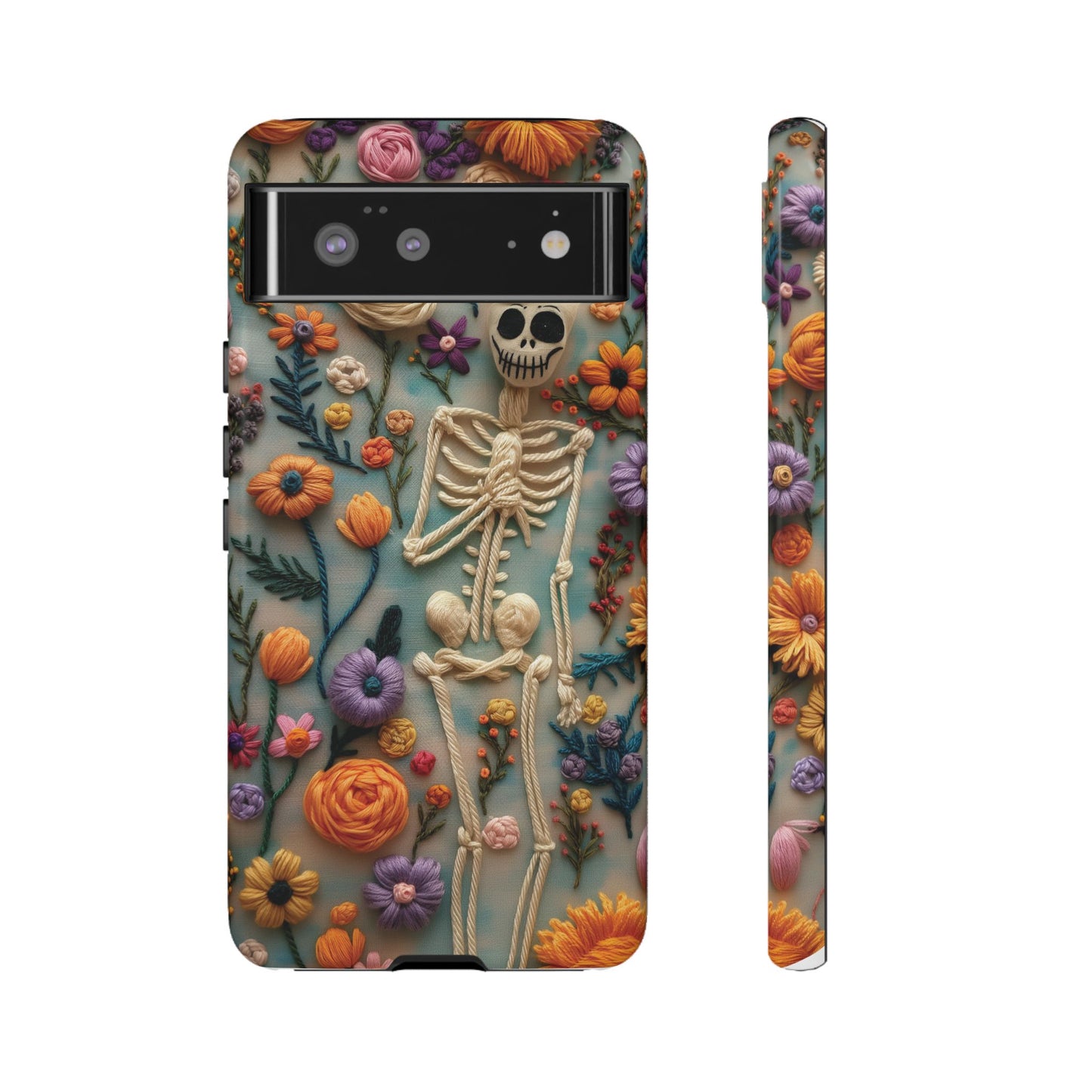 Spooky Floral Skeleton Phone Case – Unique Artistic Design for iPhone, Samsung, Google Pixel