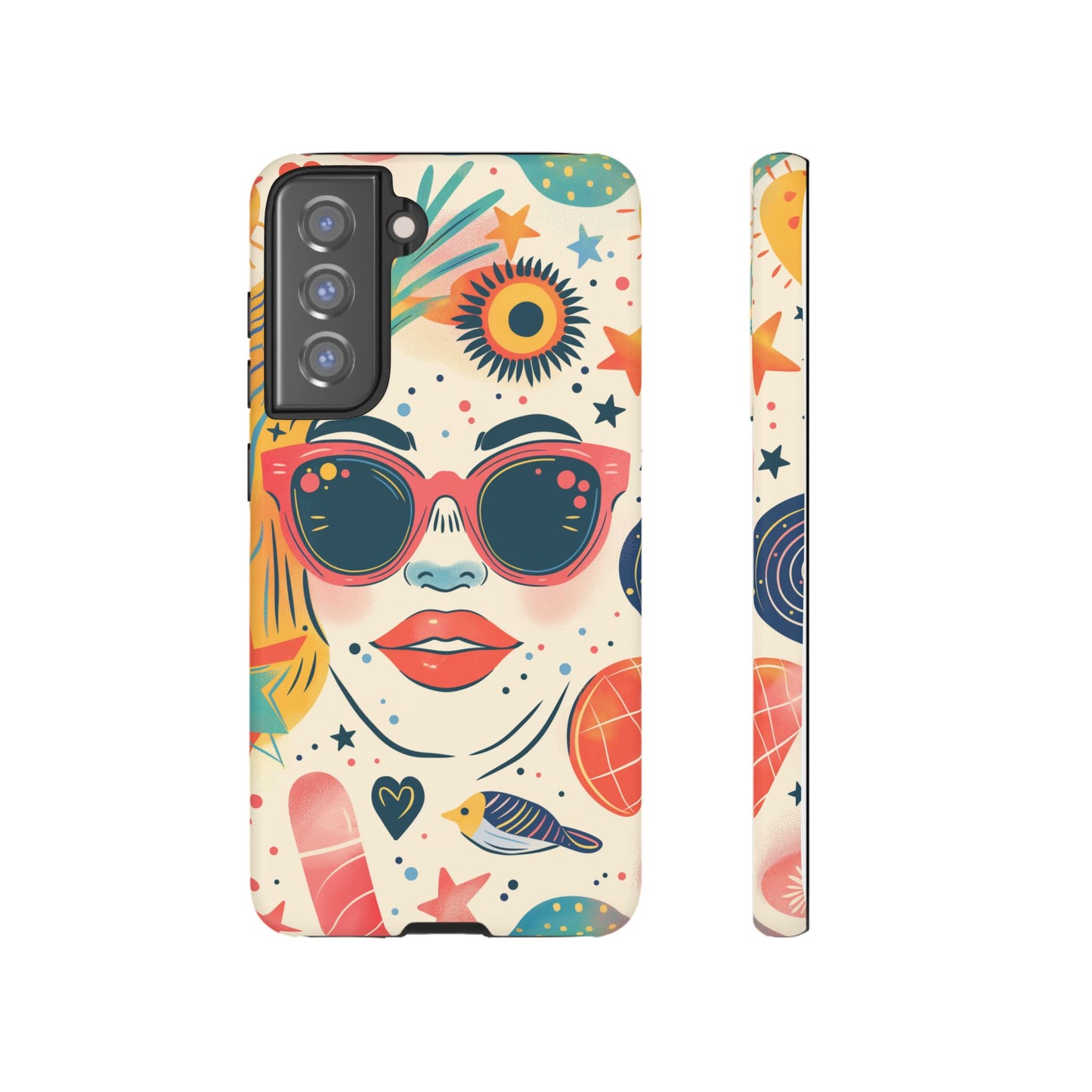 Retro Pop Boho Art Phone Case – Vibrant Sunglasses Collage Design for iPhone, Samsung, Google Pixel Tough Case