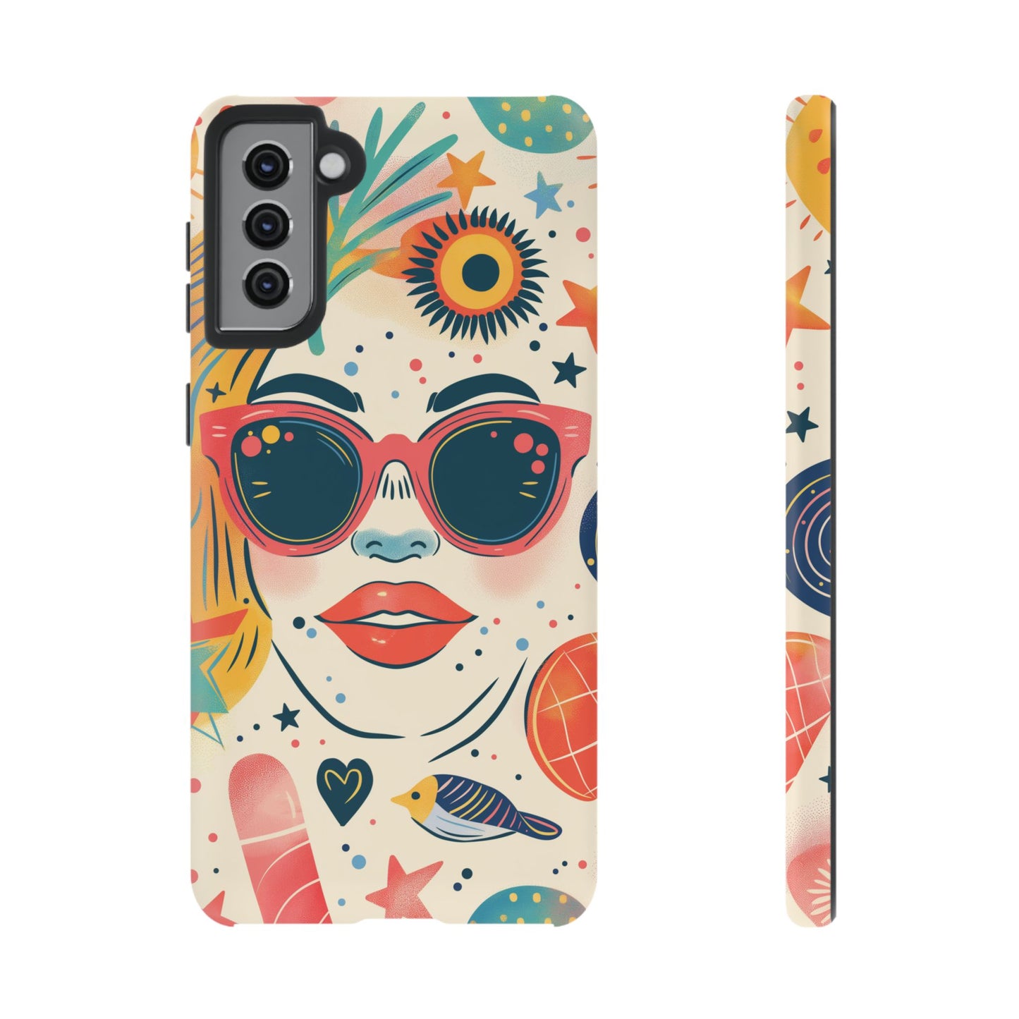 Retro Pop Boho Art Phone Case – Vibrant Sunglasses Collage Design for iPhone, Samsung, Google Pixel Tough Case