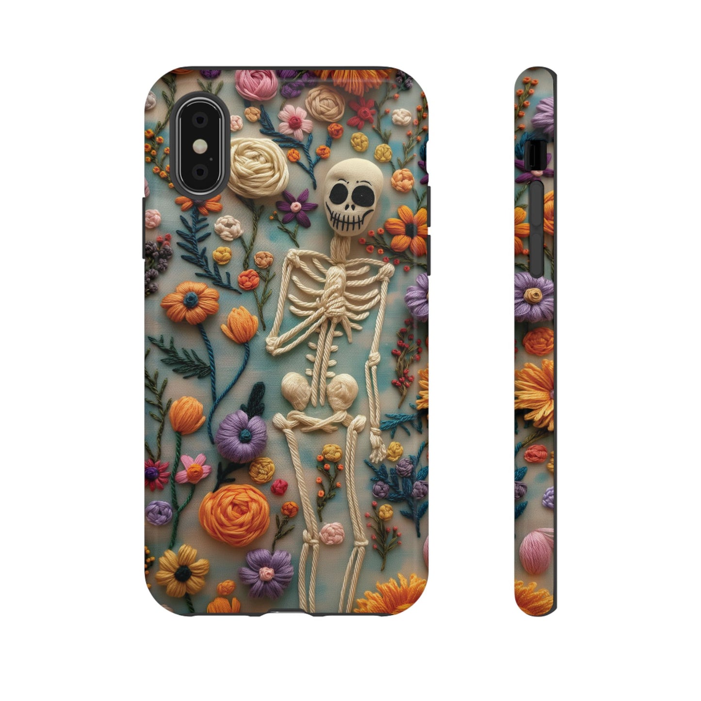 Spooky Floral Skeleton Phone Case – Unique Artistic Design for iPhone, Samsung, Google Pixel