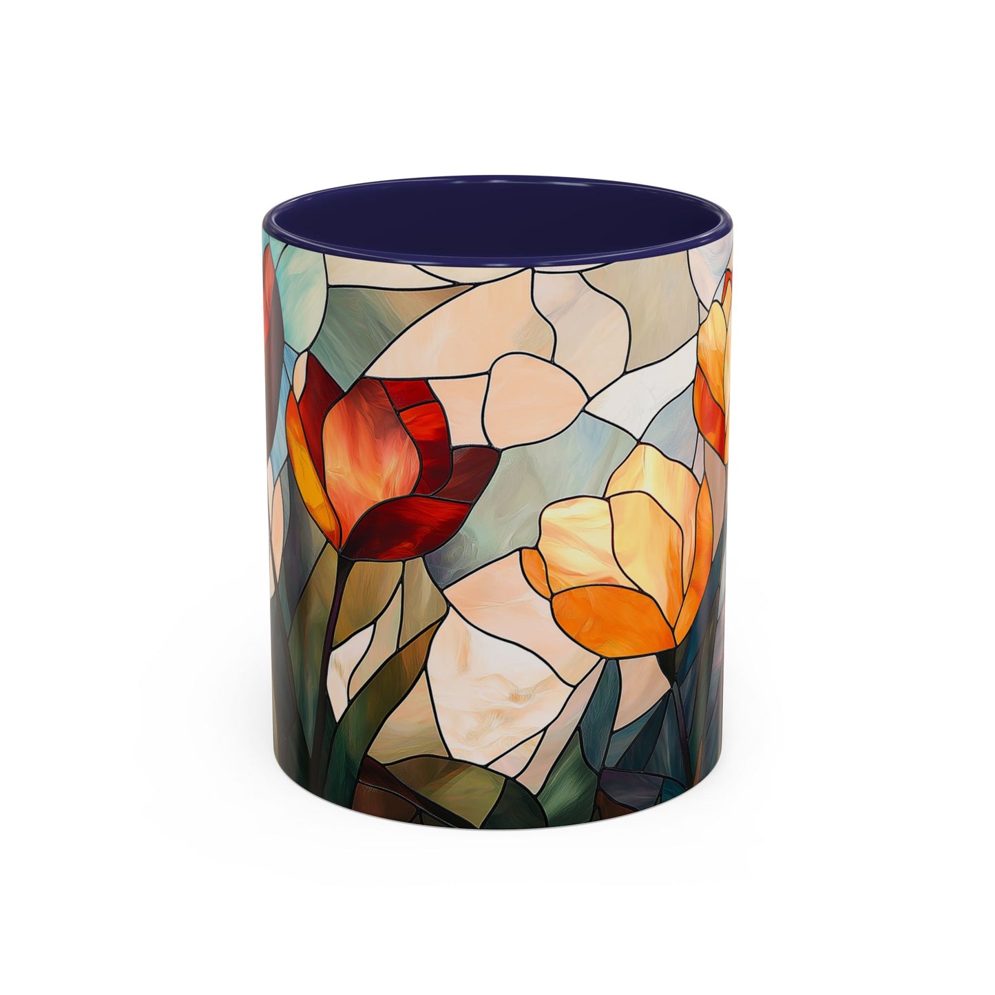 Stained Glass Floral Coffee Mug, Floral Art Drinkware, Gift for Flower Lovers, Home Decor, Mother's Day Present