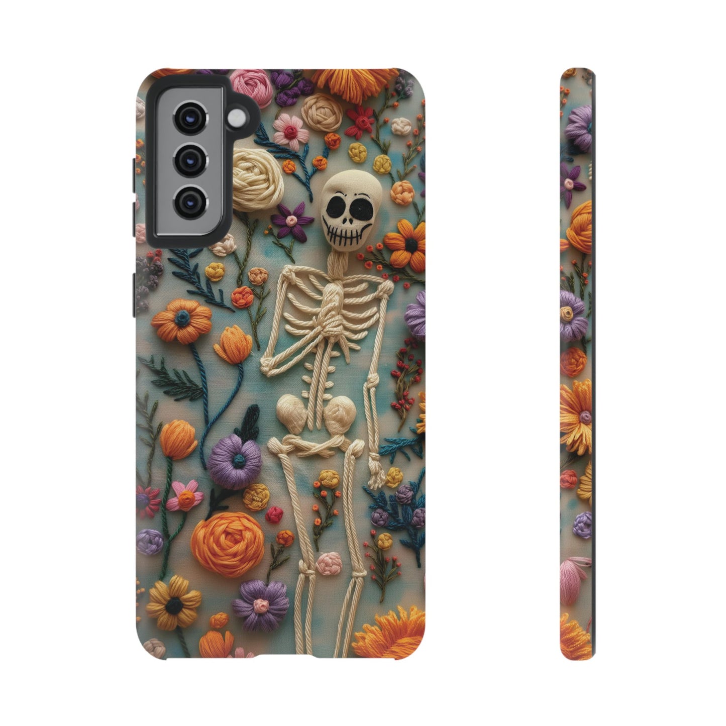 Spooky Floral Skeleton Phone Case – Unique Artistic Design for iPhone, Samsung, Google Pixel