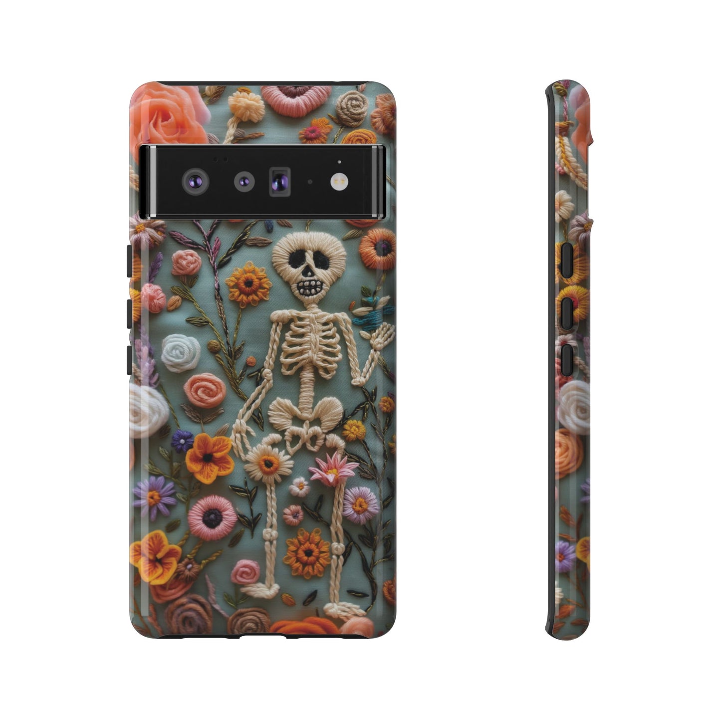Gothic Floral Skeleton Phone Case – Unique Artistic Design for iPhone, Samsung, Google Pixel