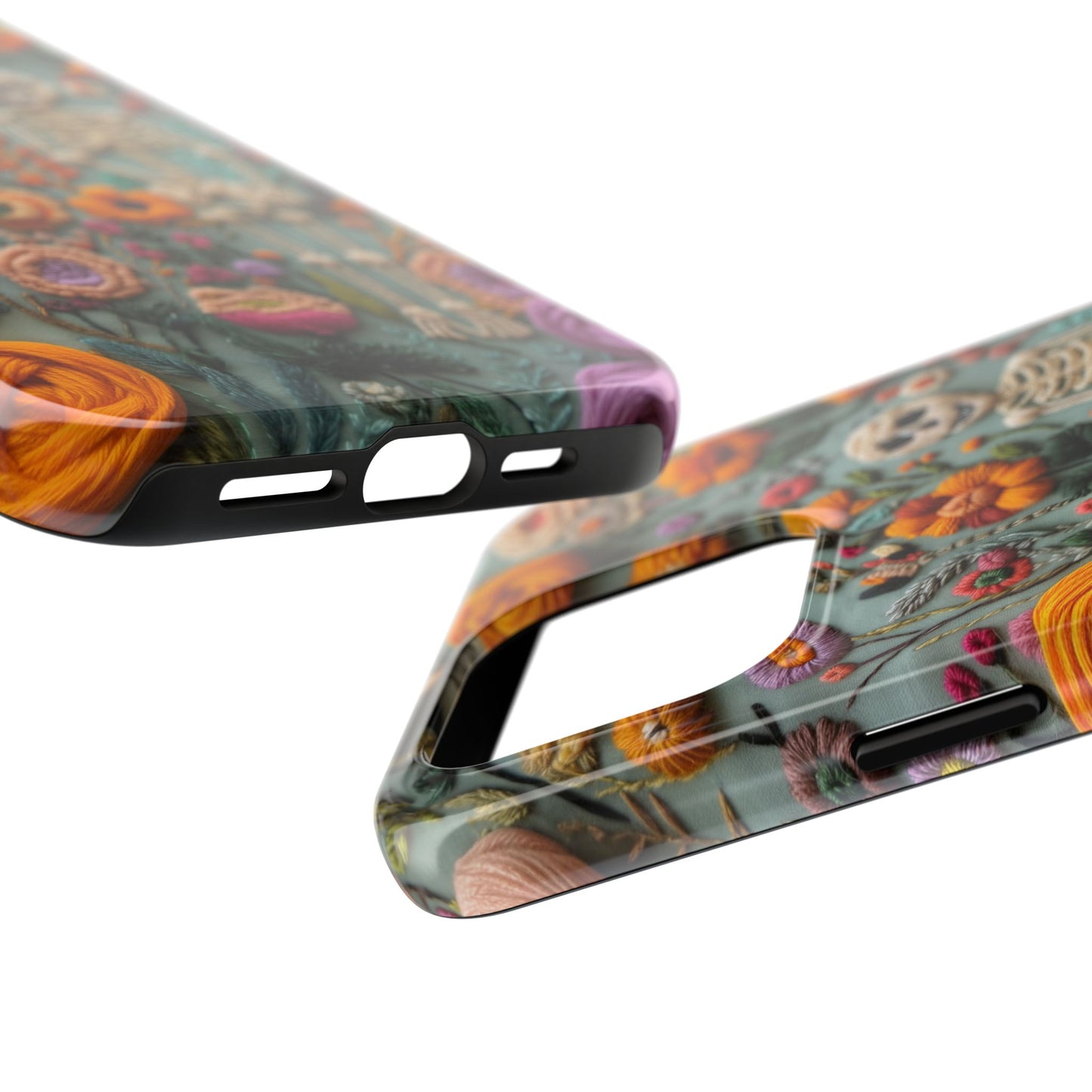 Vintage Skeletons in Bloom Phone Case | Embroidered Look Floral Charm Phone Cover | Halloween Cottagecore | iPhone | Pixel | Samsung