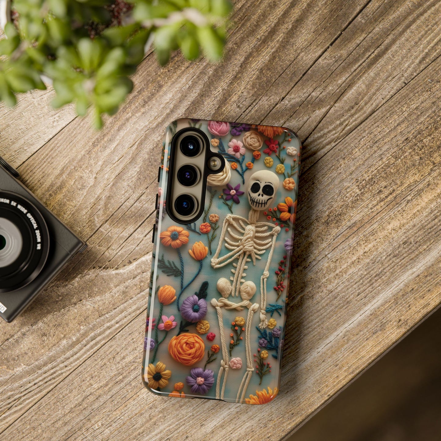 Spooky Floral Skeleton Phone Case – Unique Artistic Design for iPhone, Samsung, Google Pixel