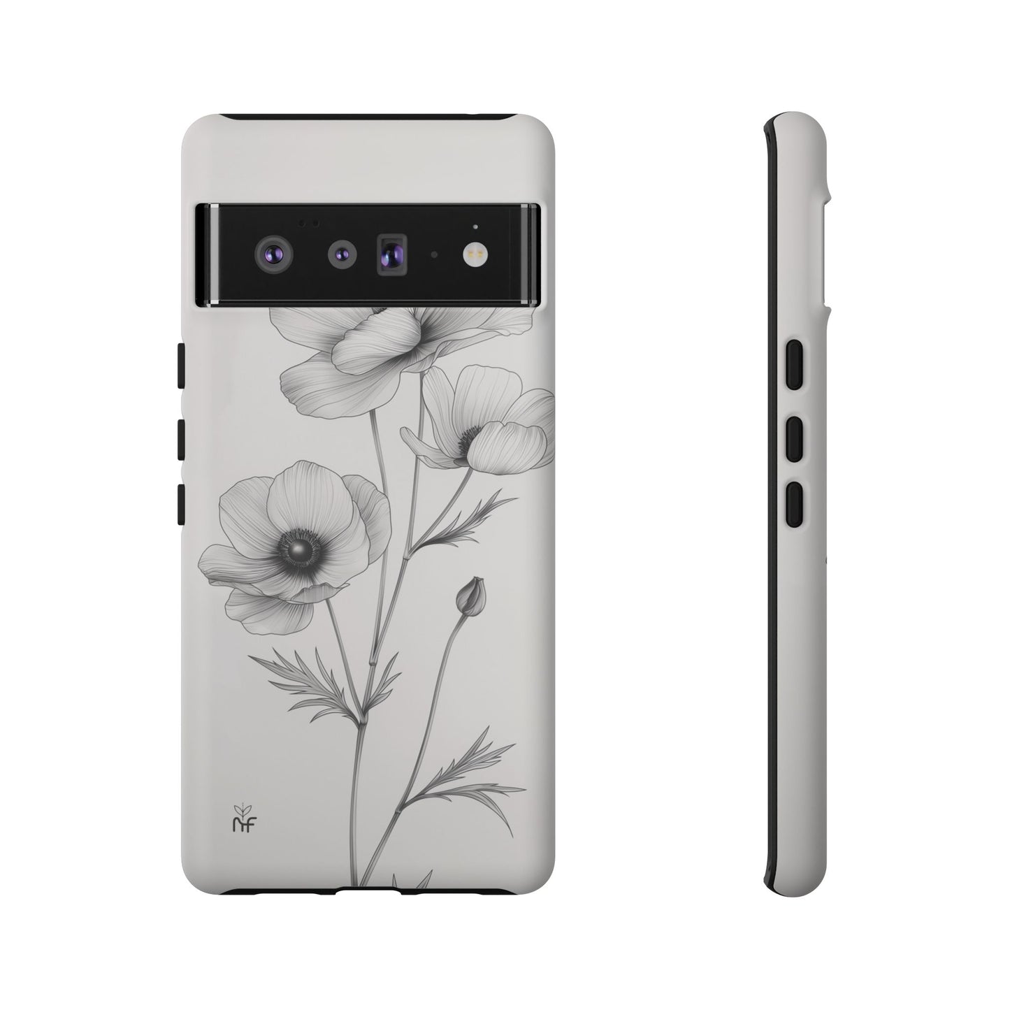 Elegant Monochrome Floral Phone Case – Minimalist Modern Design for iPhone, Samsung, Google Pixel Tough Case