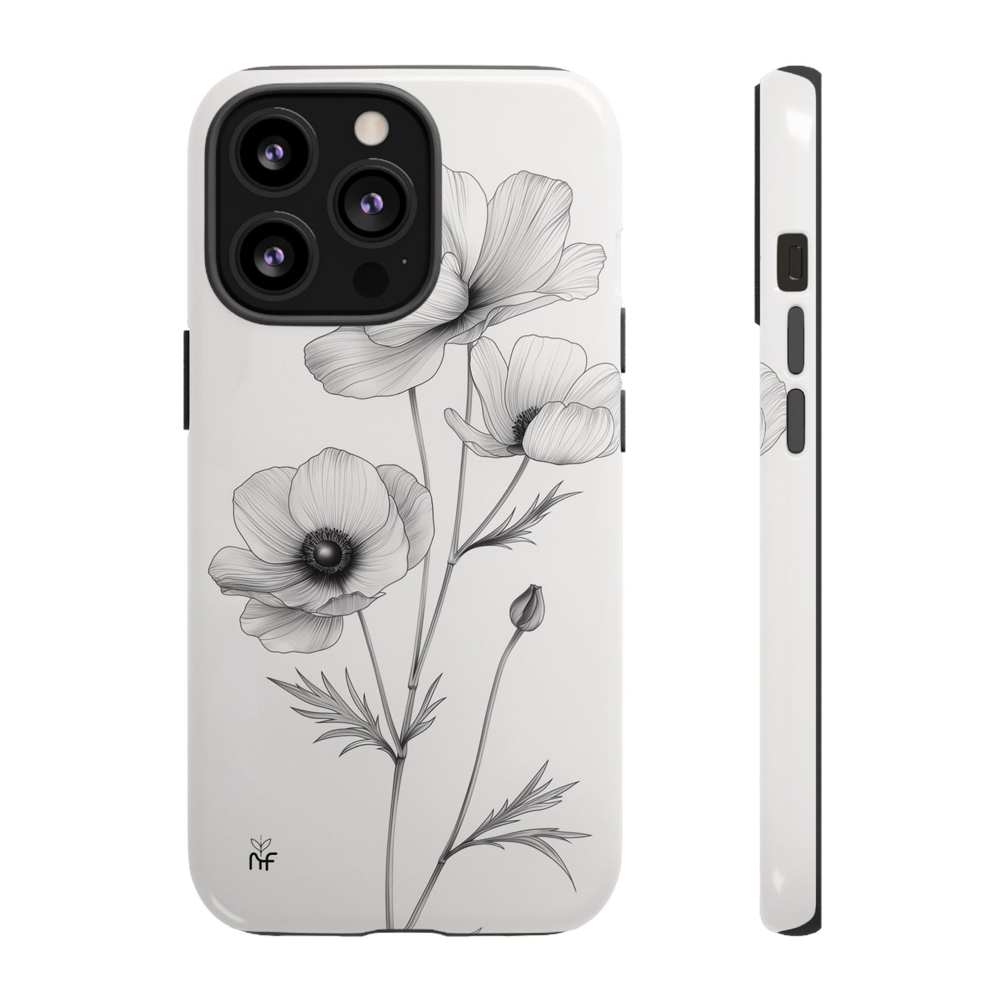 Elegant Monochrome Floral Phone Case – Minimalist Modern Design for iPhone, Samsung, Google Pixel Tough Case