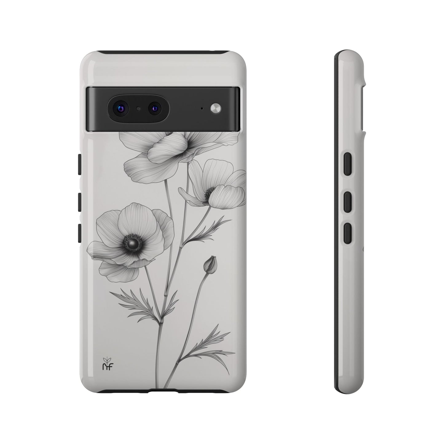 Elegant Monochrome Floral Phone Case – Minimalist Modern Design for iPhone, Samsung, Google Pixel Tough Case