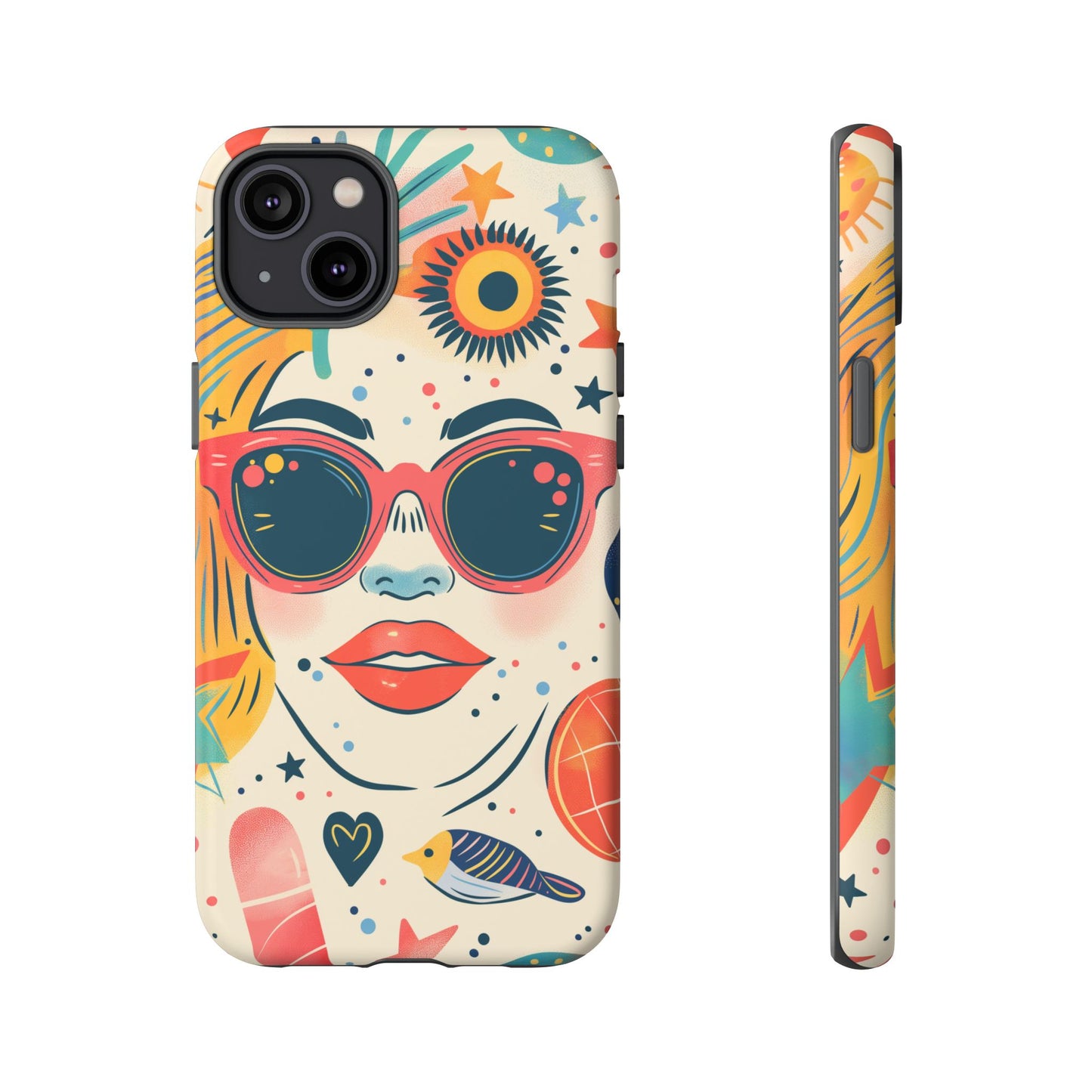 Retro Pop Boho Art Phone Case – Vibrant Sunglasses Collage Design for iPhone, Samsung, Google Pixel Tough Case