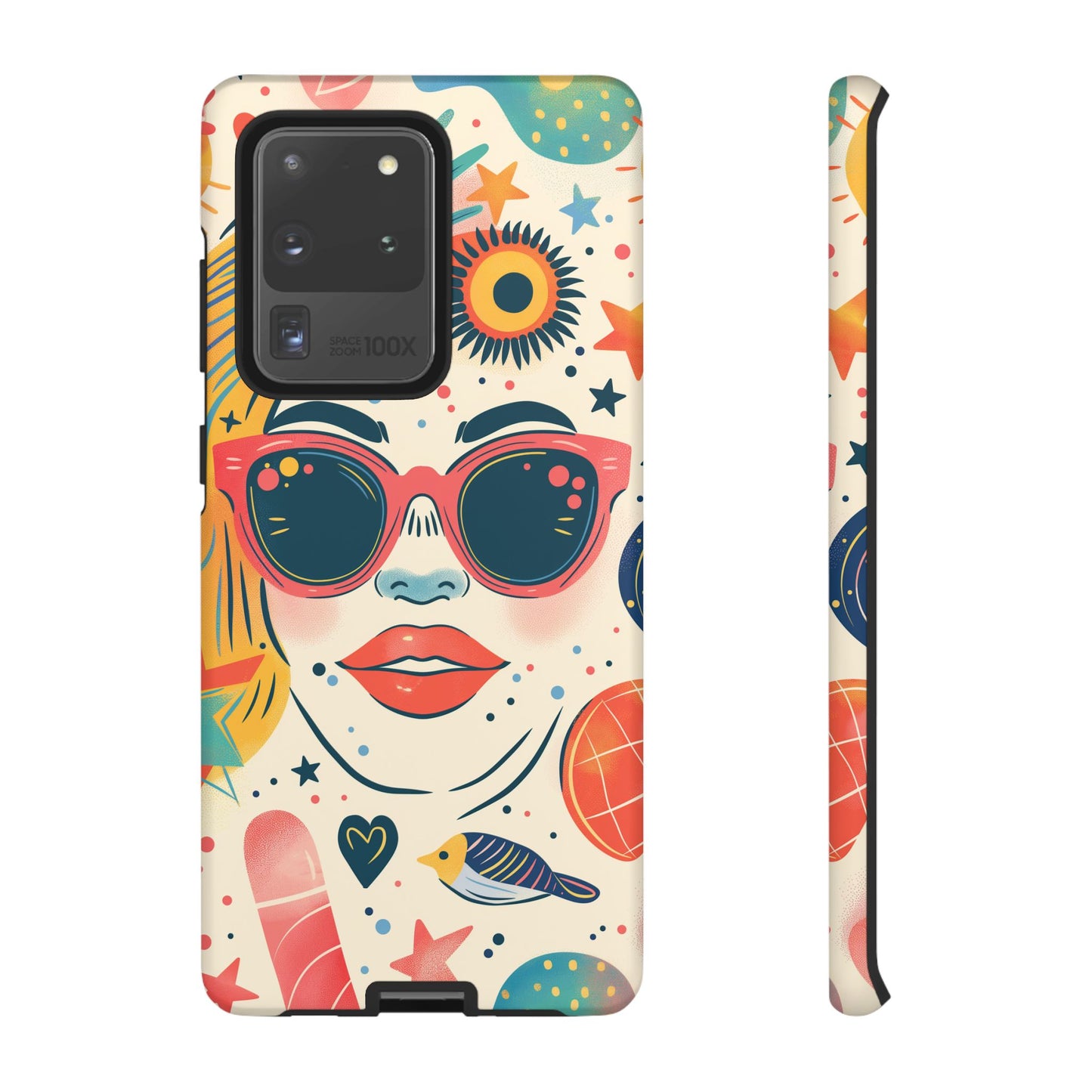 Retro Pop Boho Art Phone Case – Vibrant Sunglasses Collage Design for iPhone, Samsung, Google Pixel Tough Case - NovaFlair