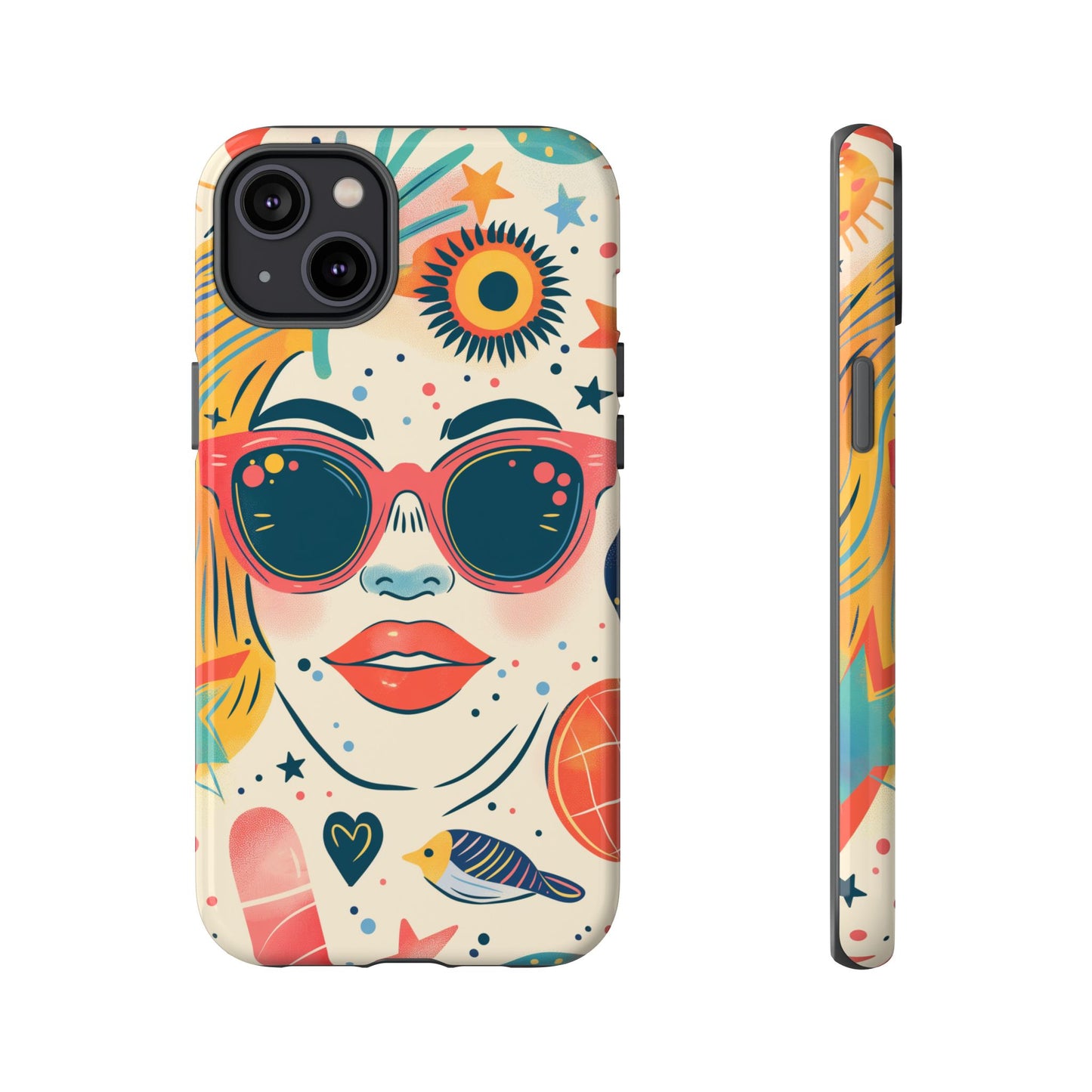 Retro Pop Boho Art Phone Case – Vibrant Sunglasses Collage Design for iPhone, Samsung, Google Pixel Tough Case