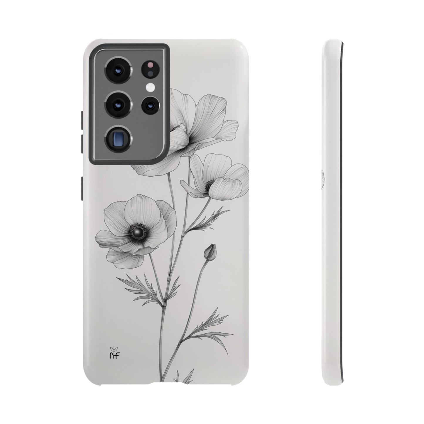 Elegant Monochrome Floral Phone Case – Minimalist Modern Design for iPhone, Samsung, Google Pixel Tough Case