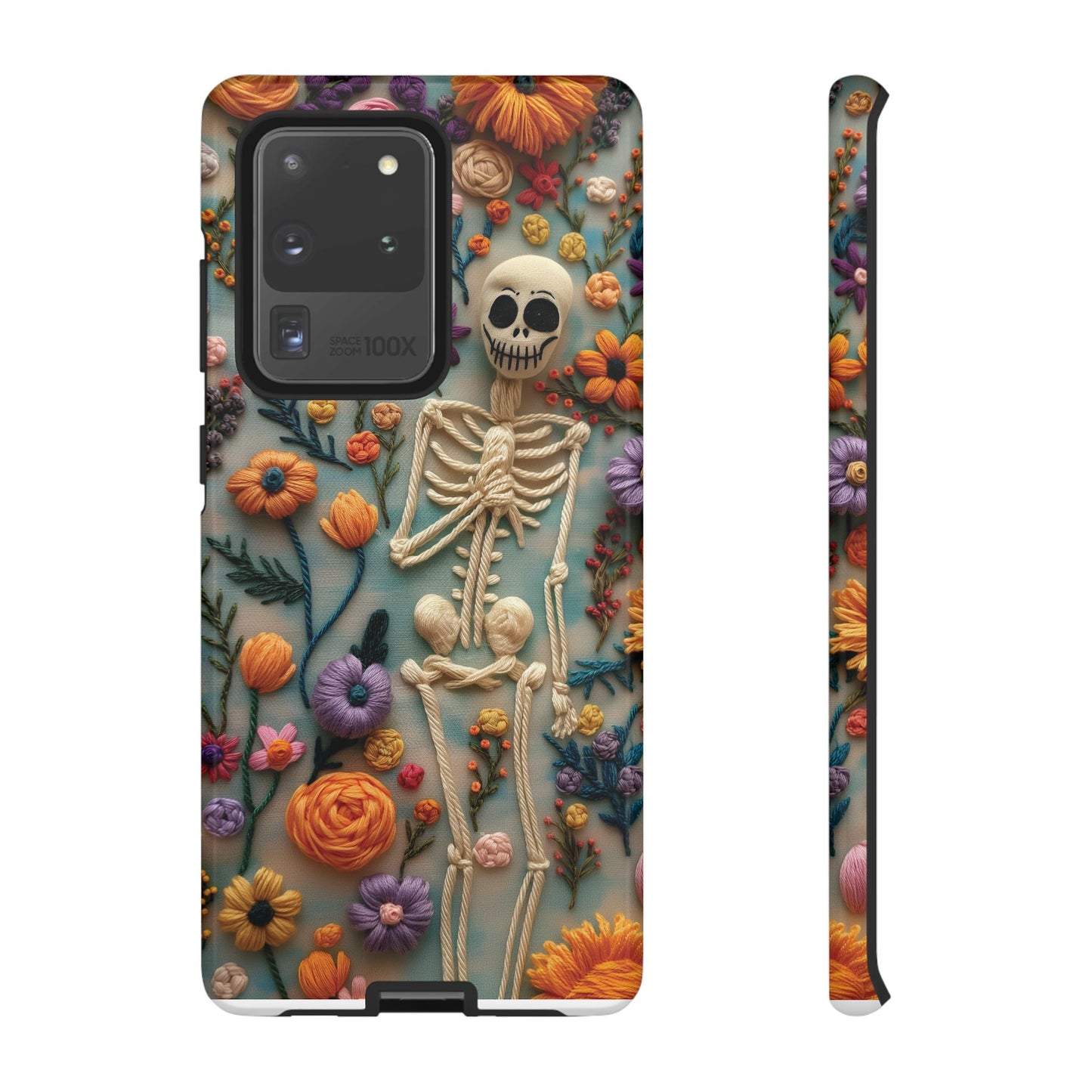 Spooky Floral Skeleton Phone Case – Unique Artistic Design for iPhone, Samsung, Google Pixel