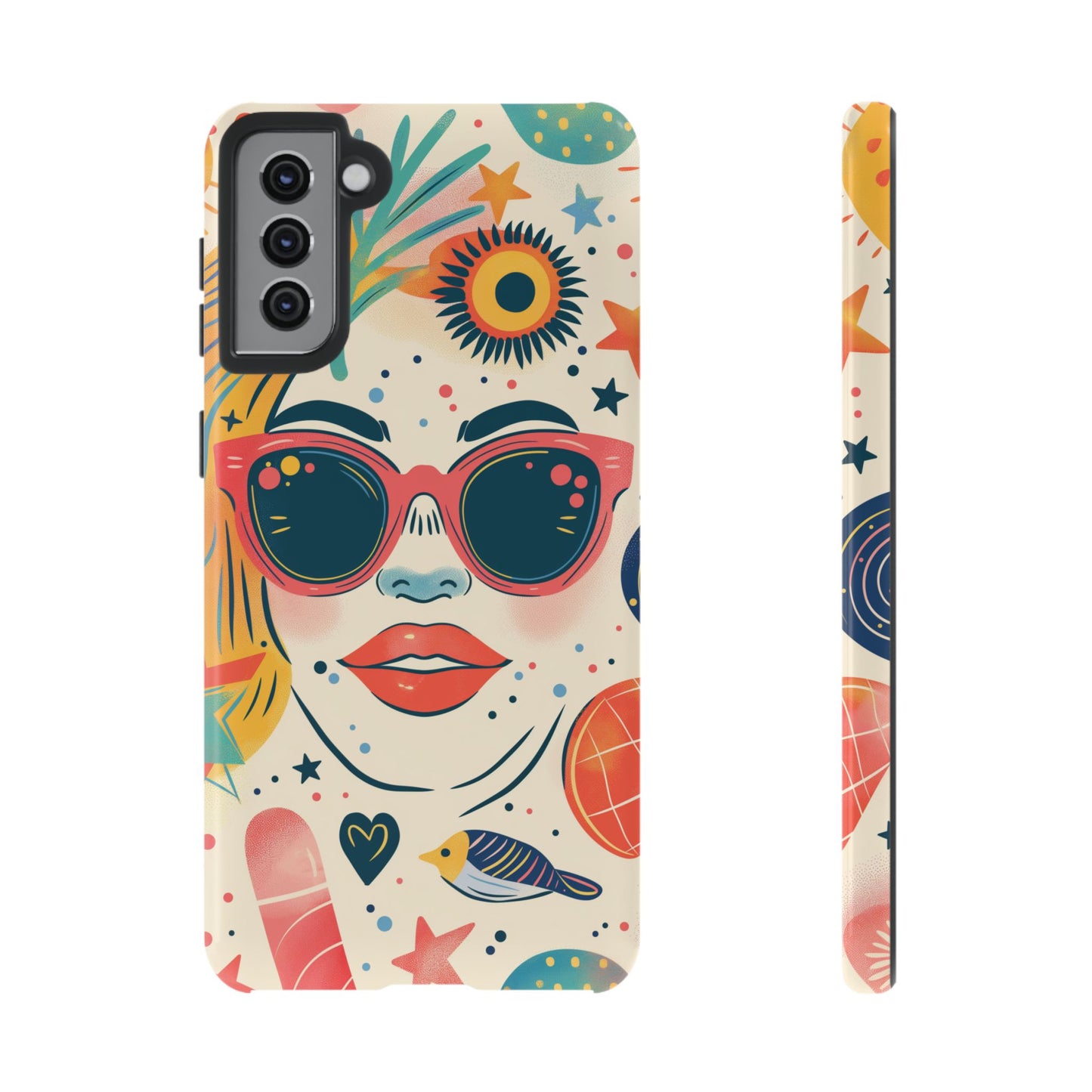 Retro Pop Boho Art Phone Case – Vibrant Sunglasses Collage Design for iPhone, Samsung, Google Pixel Tough Case