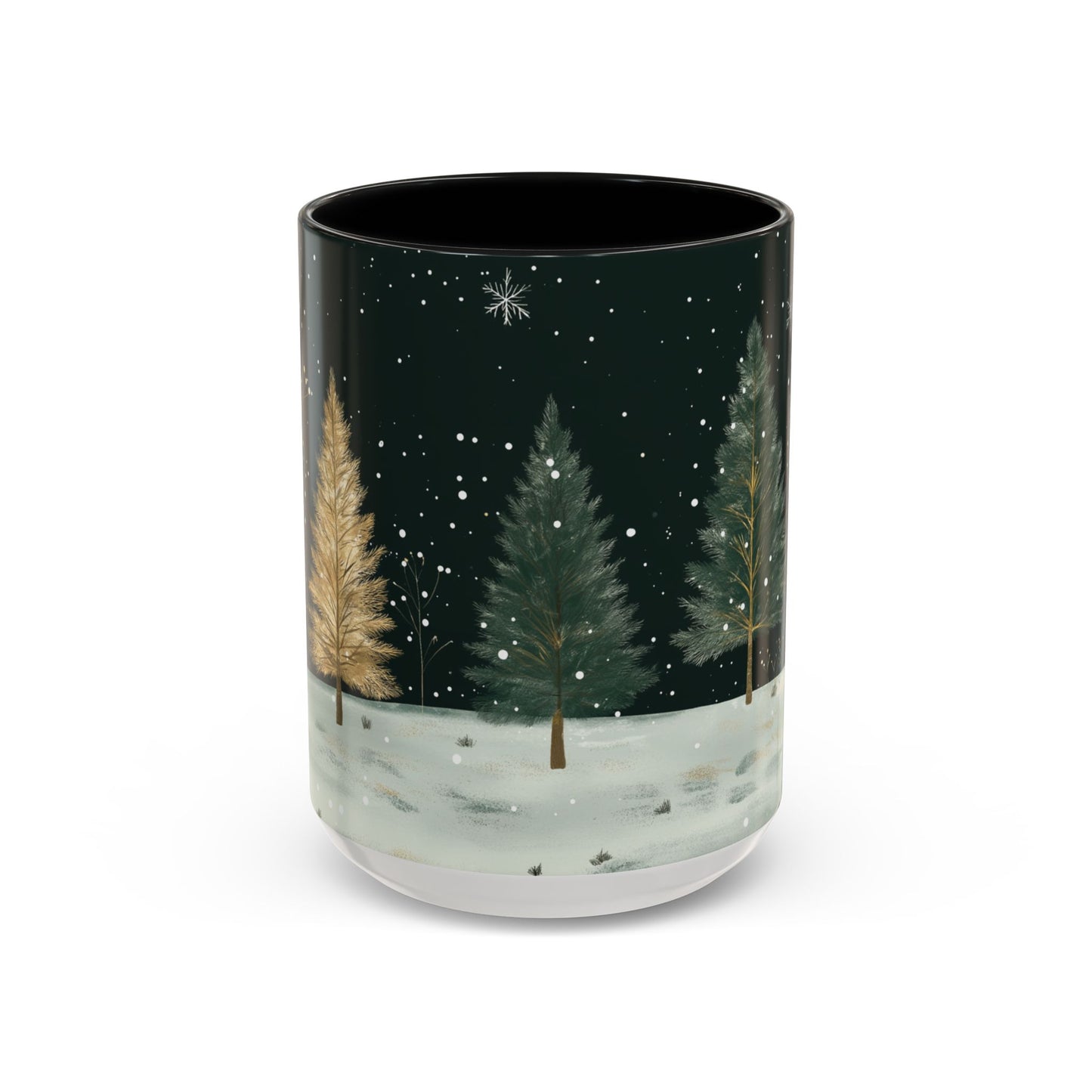 Snowy Pine Forest Mug, Cozy Snowflake Winter Coffee Mug, 11oz Ceramic Christmas Forest Tea Cup, Snow Tree Mug, Holiday Mug, Xmas Gift